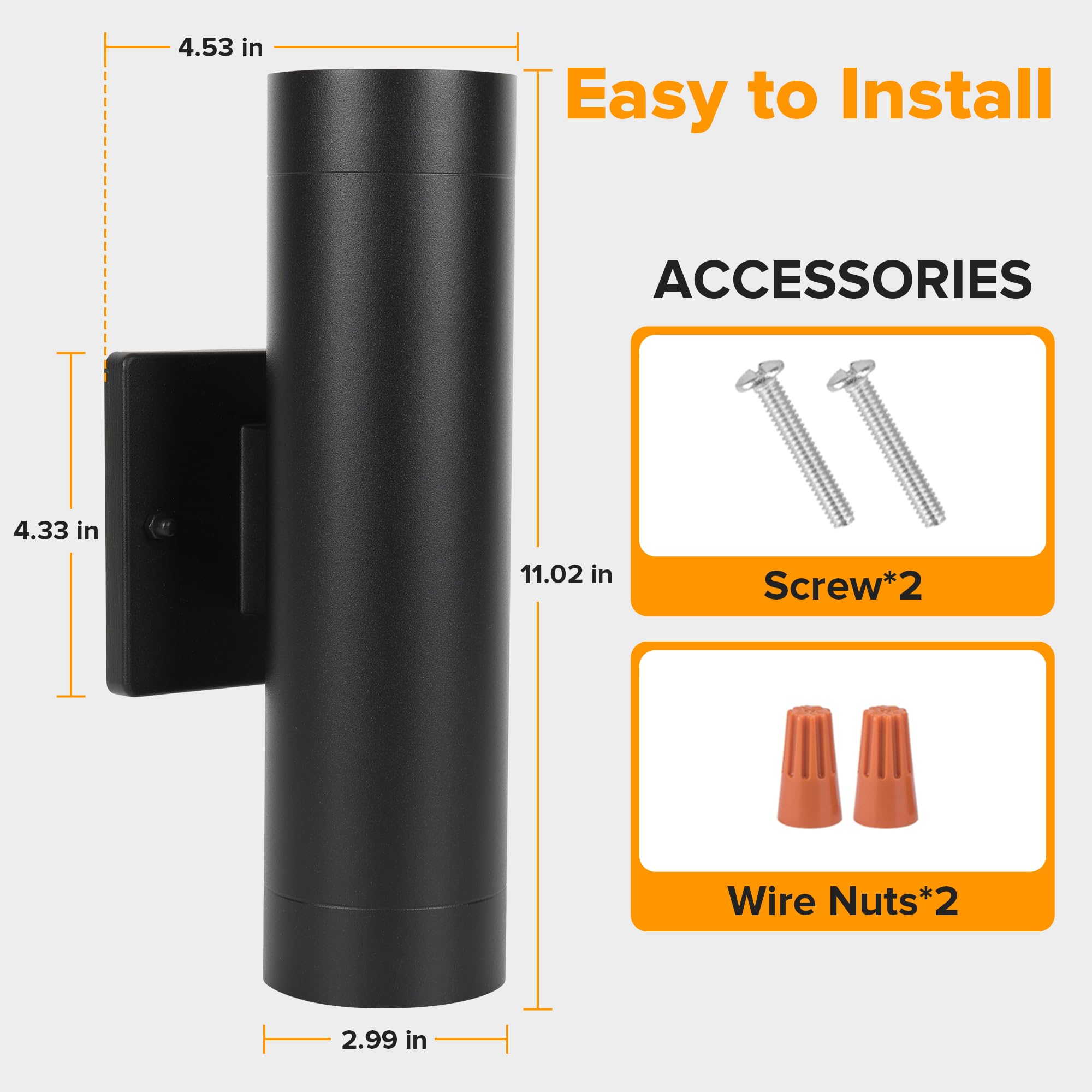 LUTEC Integrated LED Wall Light Sconce, 16W 3000K Waterproof Aluminum, Modern Black, 2 Pack