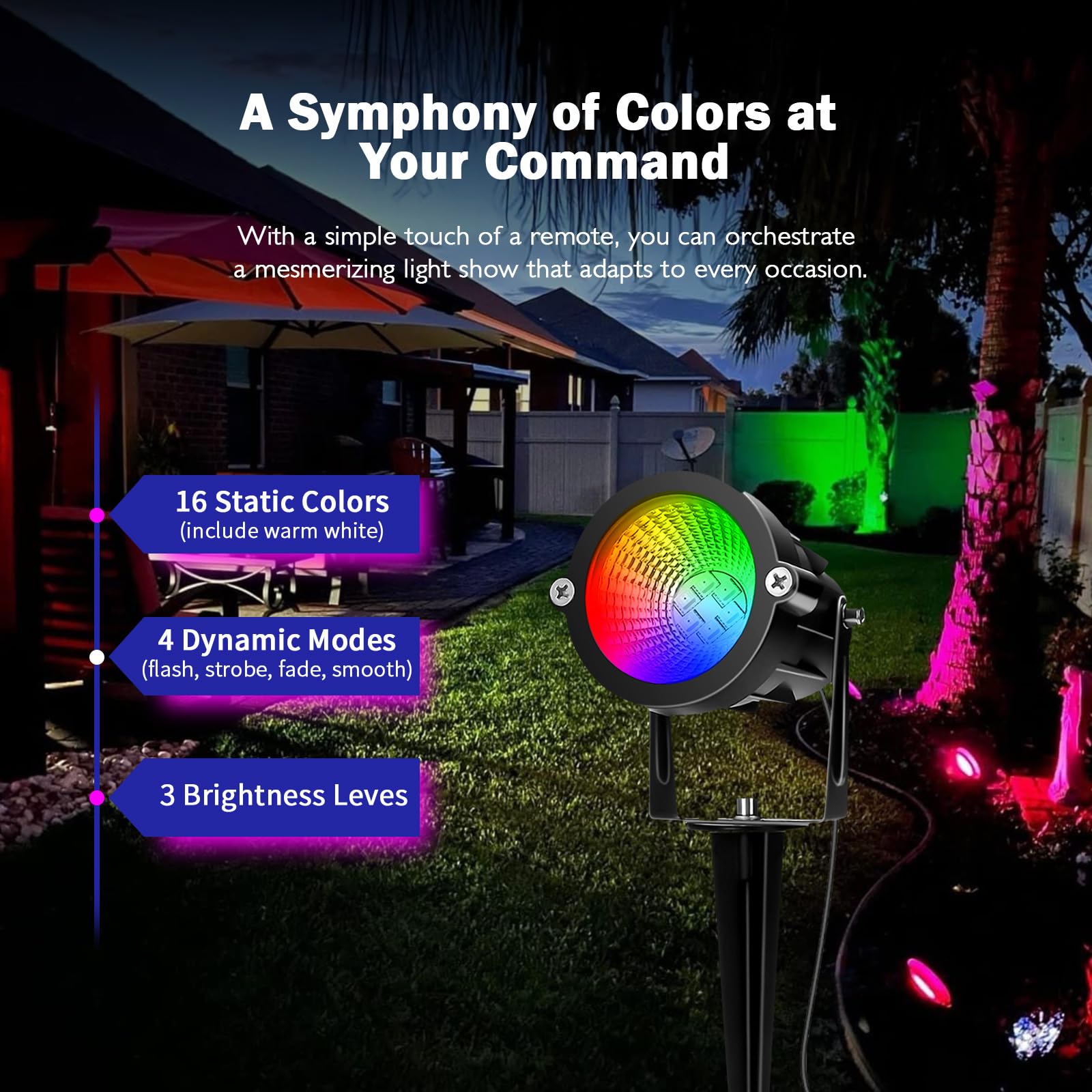REEGOLD RGBW Landscape Spotlights - 10W Color Changing LED Lights, 8 Pack, Waterproof Aluminum for Garden & Outdoor Use