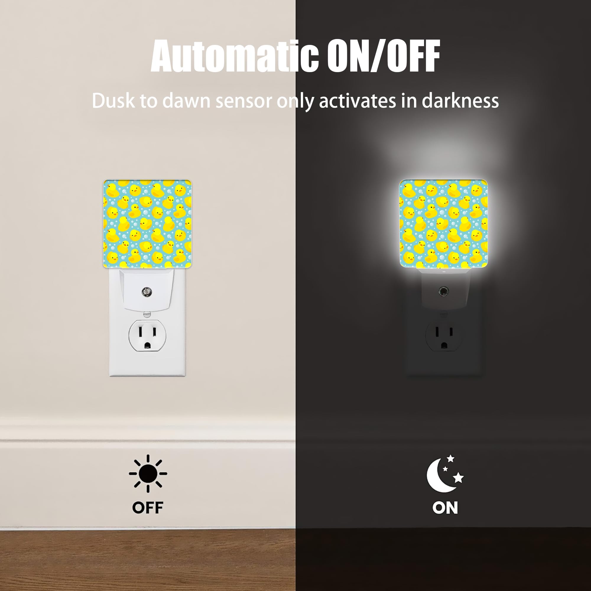 Jopowide Yellow Rubber Ducks Night Light, Dusk To Dawn Smart Sensor Nightlight For Bedroom Bathroom Kitchen Hallway Stairs Hallw