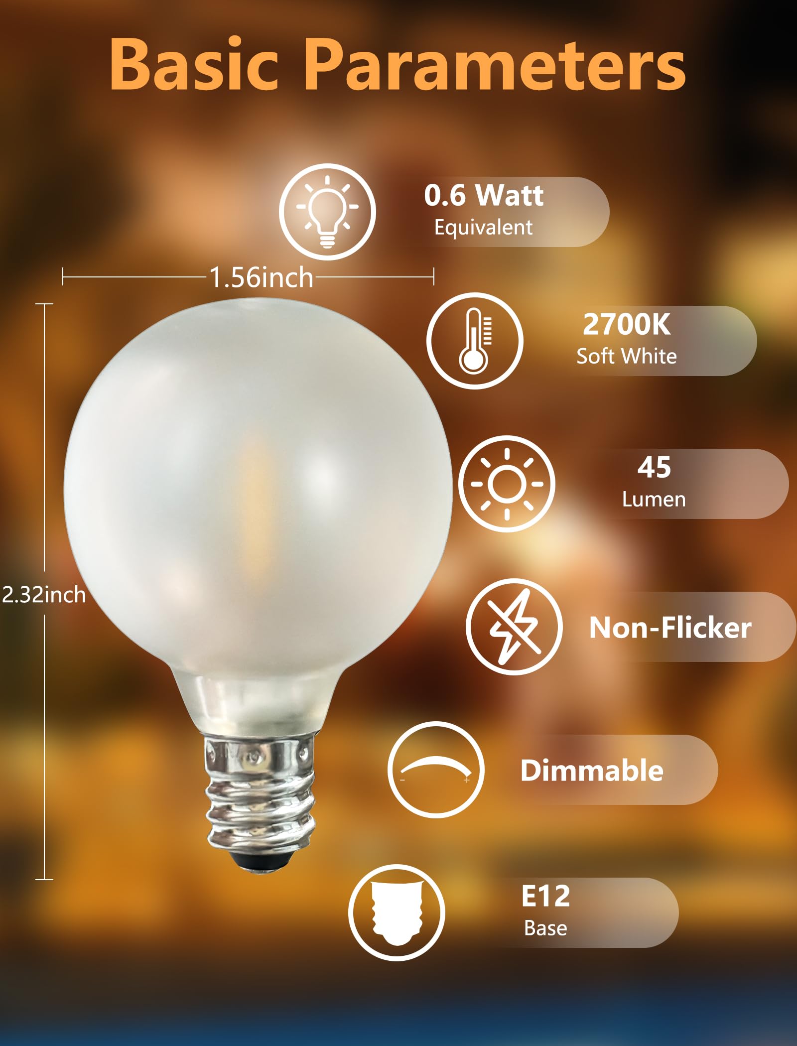 Pallerina 25 Pack G40 Led Globe Frosted Light Bulbs, Shatterproof Led Replacement Light Bulbs For Indoor Outdoor Christmas Strin