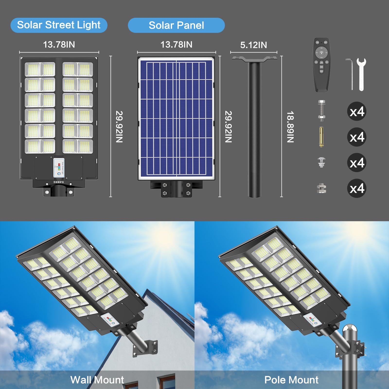 Solar Street Lights Outdoor - 3800W Solar Parking Lot Lights, 320000 Lumens Solar Lights Outdoor Dusk To Dawn Motion Sensor Ip66