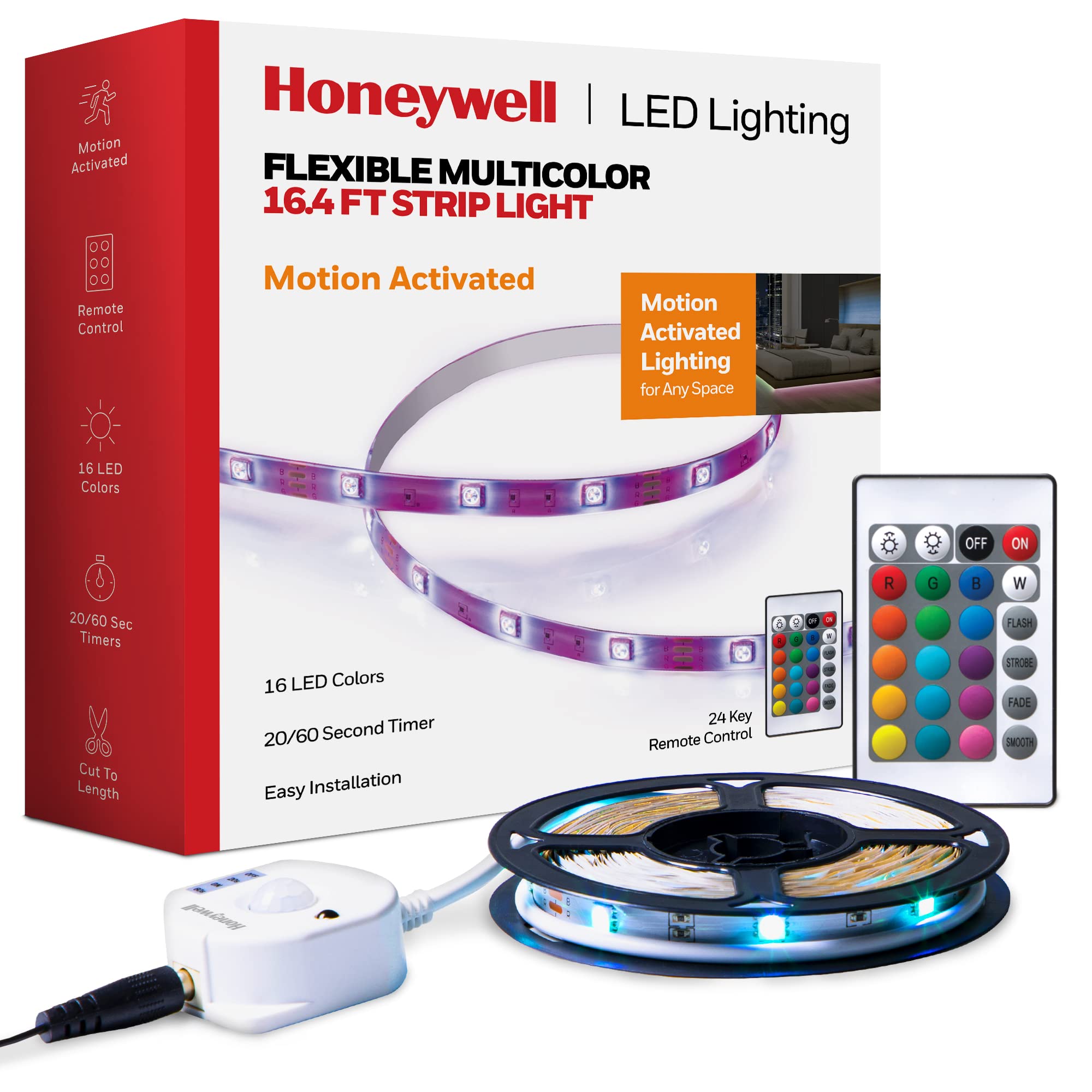 Honeywell LED Strip Light - Color Changing RGB, 16.4 ft, Motion Activated with Remote Control, Model HW-ST008-999W, Multicolor