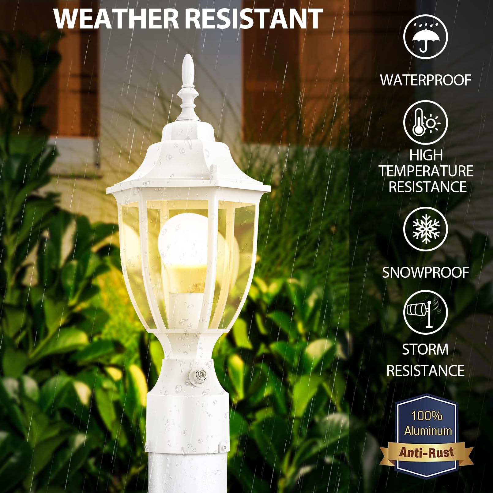 Lamomo Dusk to Dawn Outdoor Post Light, Waterproof Aluminum Lamp Fixture, White, 1-Pack for Yard, Patio, Garden