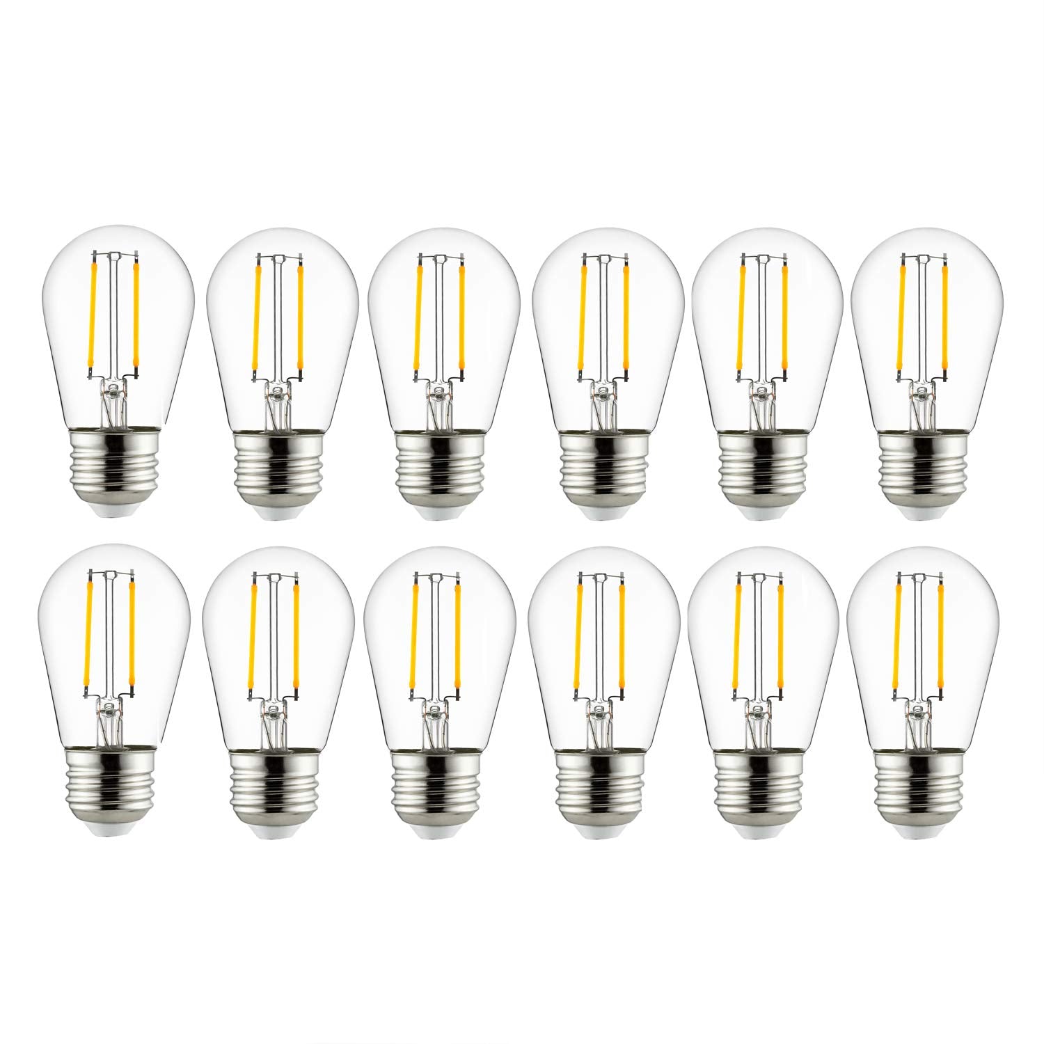 Sunlite LED S14 Filament String Light Bulb, 2W (25W Equivalent), 200 Lumens, Dimmable, 2700K Warm White, 12 Count, Medium
