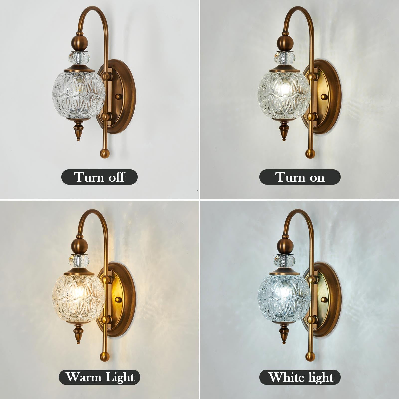 Piepooye Vintage Gold Wall Sconce Set, 2 Pack Brushed Brass with Glass Globe Shade, Model R-3026, Ideal for Bathroom & Living Room