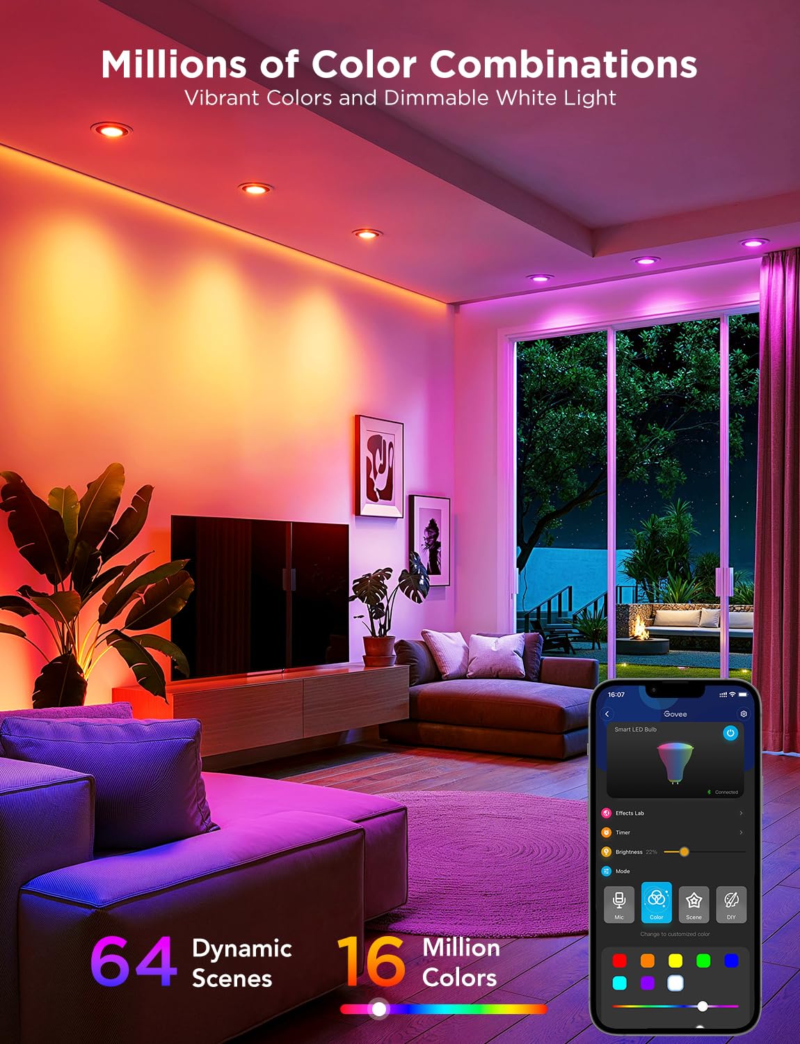Govee GU10 Smart Bulb, RGBWW LED, Bluetooth & WiFi, 400LM, 4 Pack, Model H600D, Works with Alexa & Google Assistant