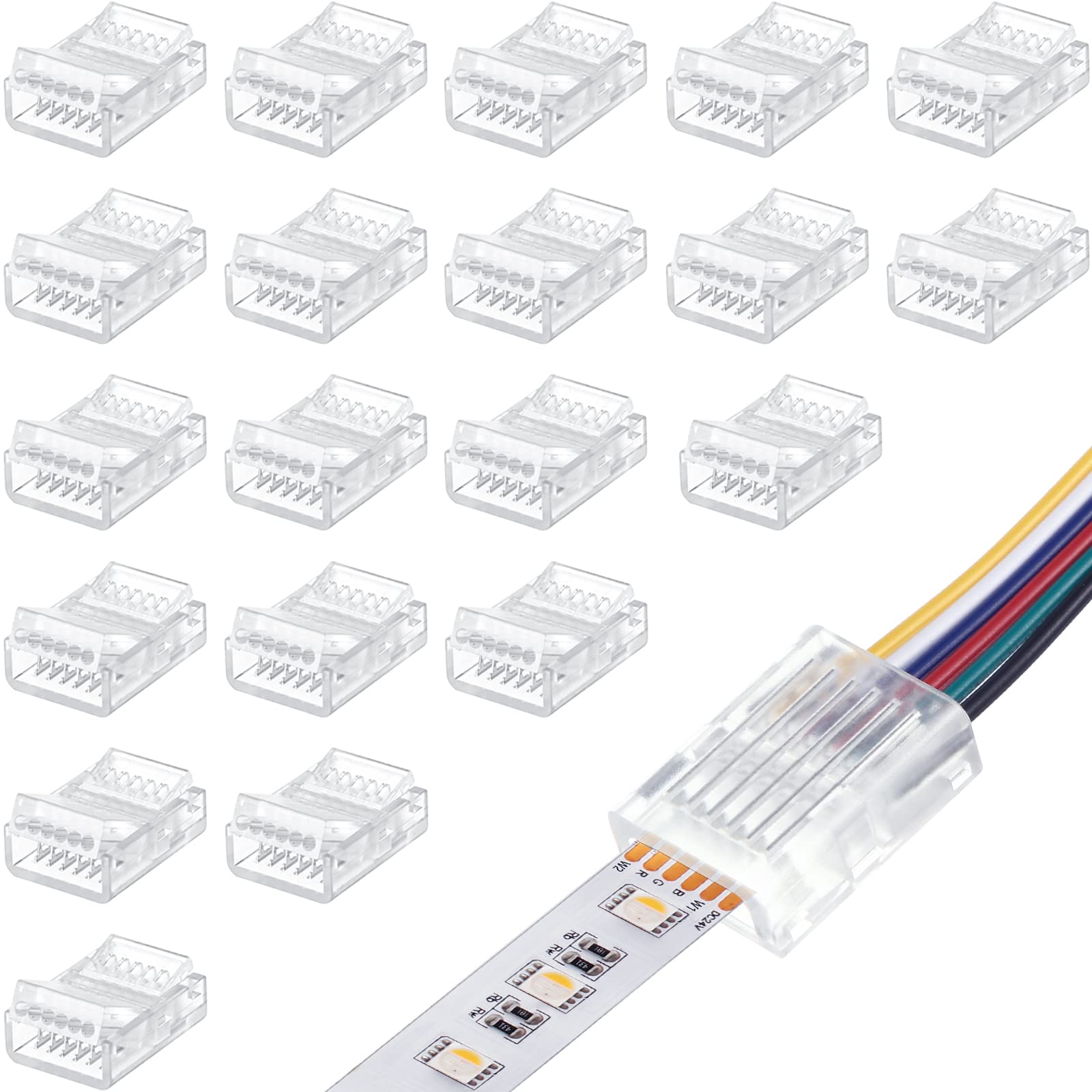 Flutesan RGB LED Light Strip Connectors 20 Waterproof LED Adapter Connectors Transparent Solderless LED Light Strip Connectors f
