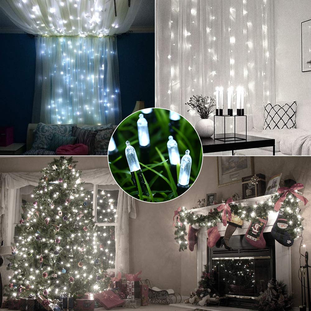 LYHOPE Battery Operated Christmas Lights, 100 LED, 33ft, Waterproof, 8 Modes, Cool White, Model JJMAHBL04