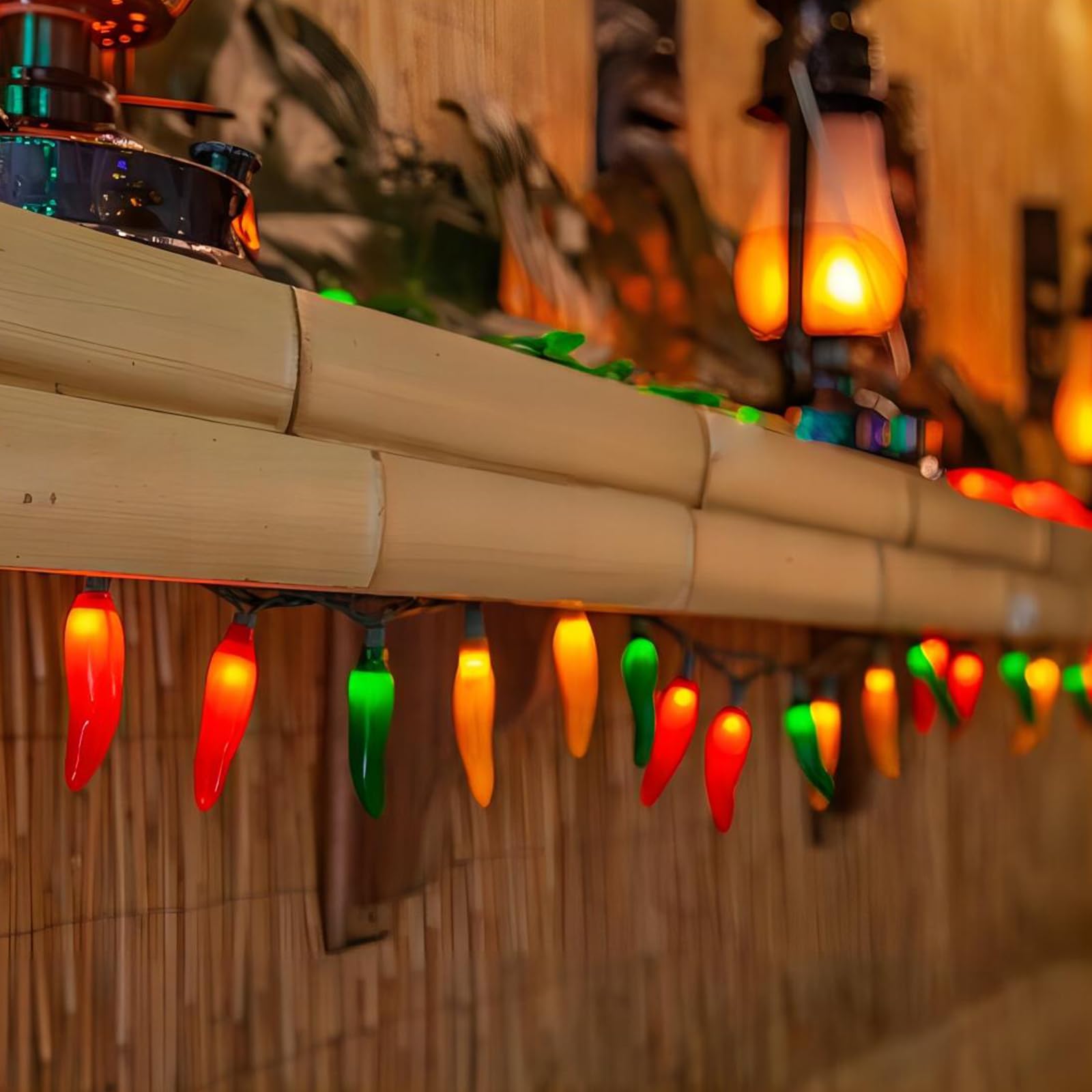 13.6Ft Chili Pepper Lights Lights With 37 Mini Triplecolor Chili Lights(2 Spare),Outdoor Christmas Incandescent Pepper Lights Fo