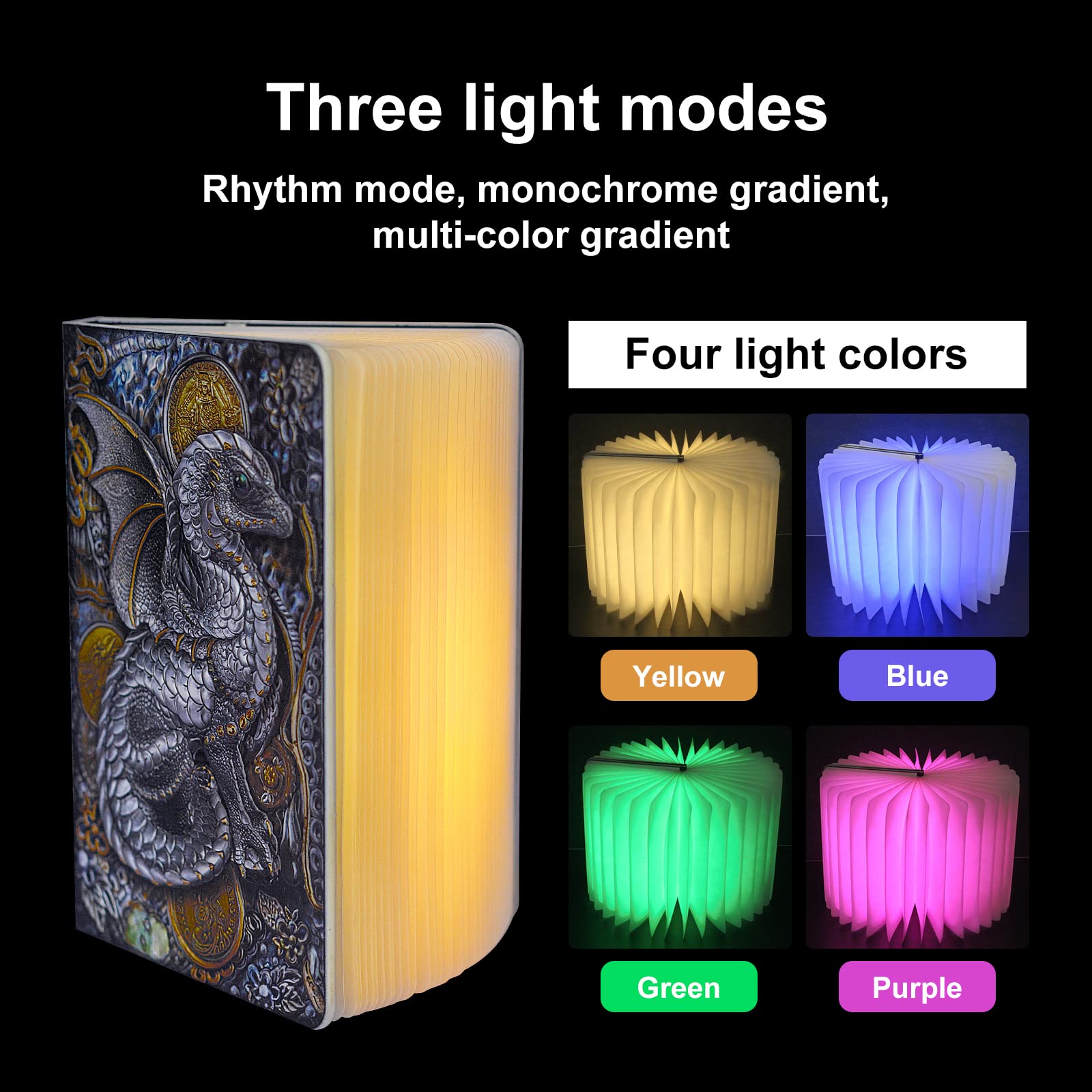 Qxmgcbok 3D Dragon Bluetooth Speaker With Night Light, 3W Portable Wireless Music Mood Book Lamp For Outdoor Or Home Party, Deco