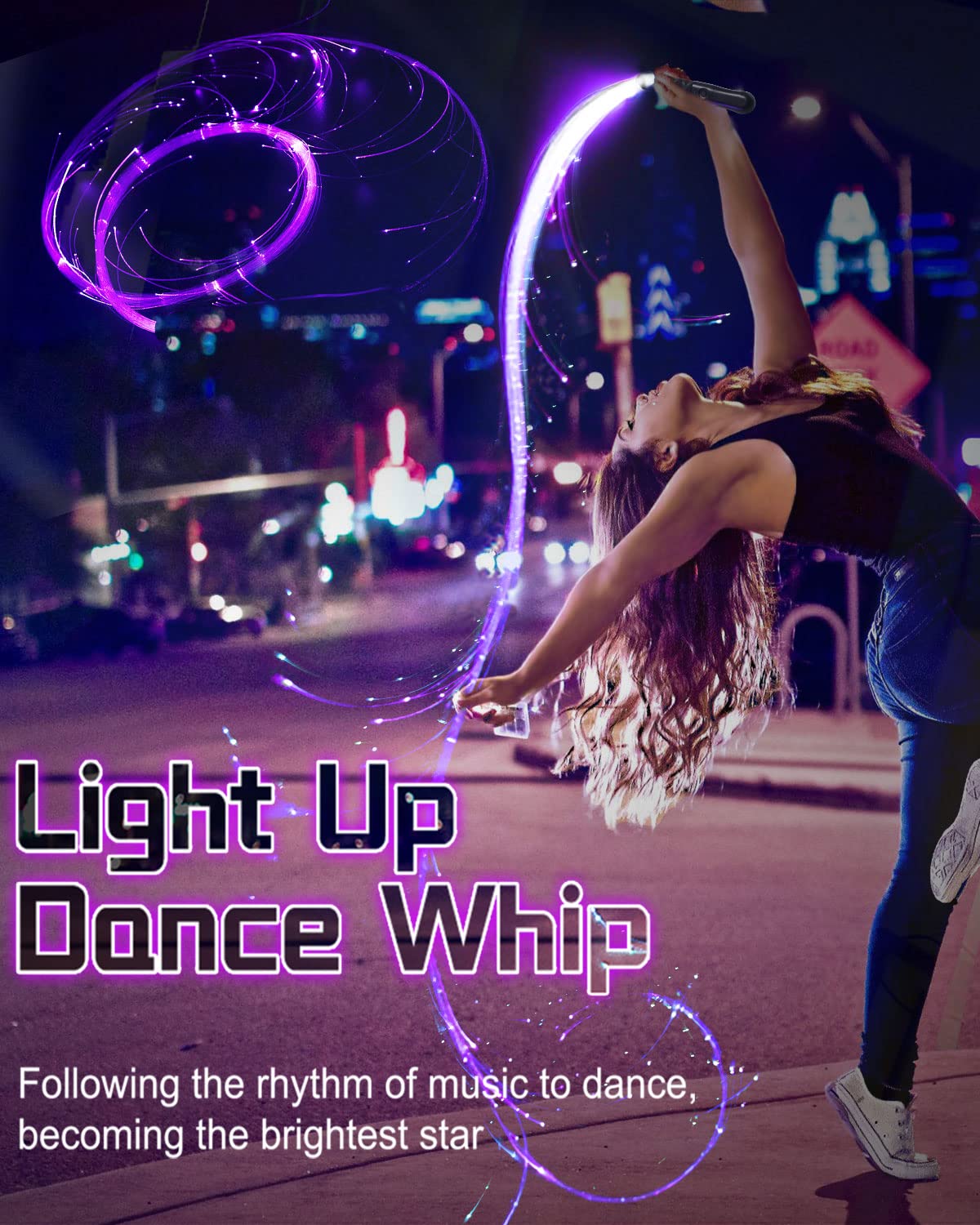 Szyicong 6Ft Led Fiber Optic Whip Dance, Usb Rechargeable, 7 Colors, 4 Modes, Rainbow Bright Lights Effect, Great For Rave Party, Music Festival, Stage Show, Carnival Activities