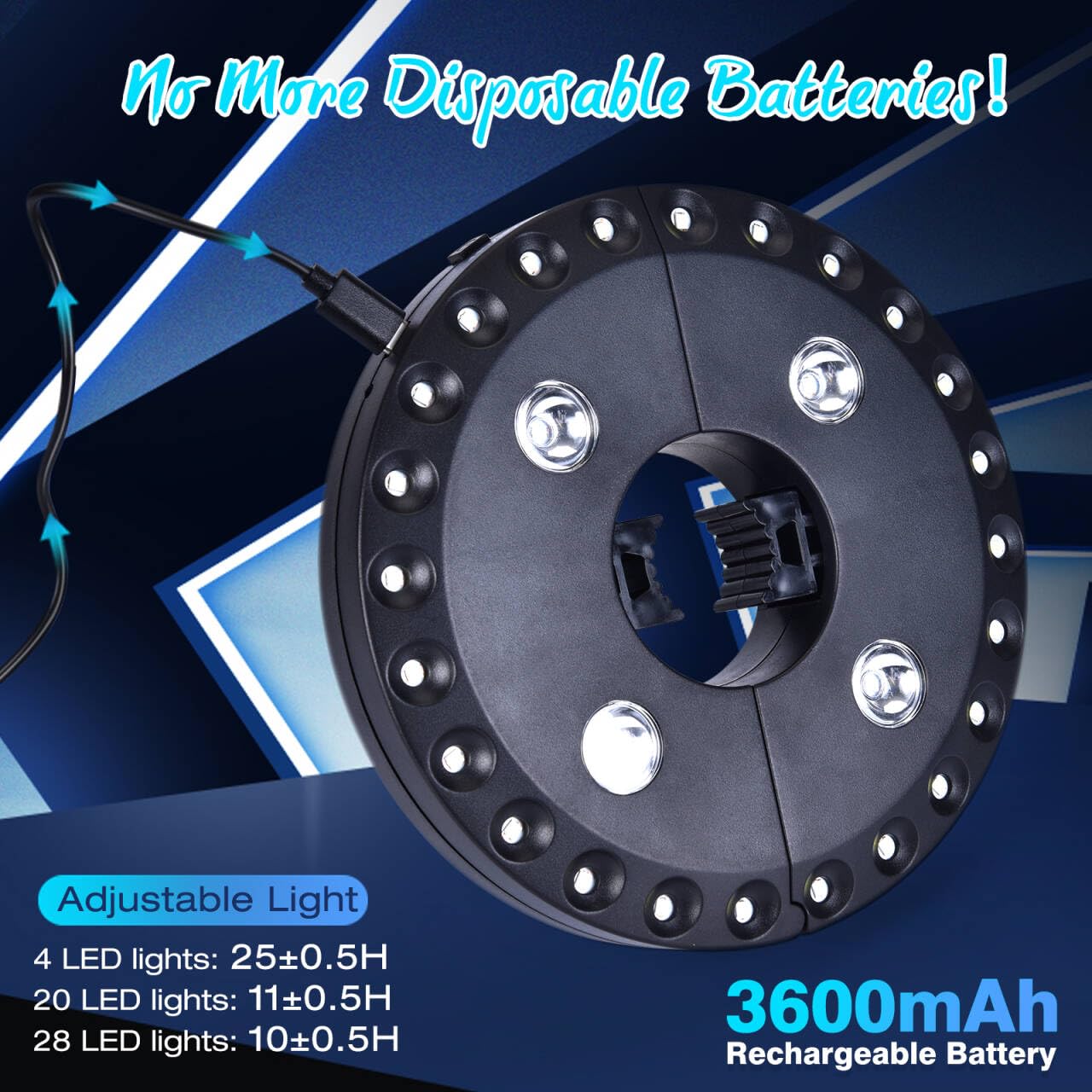 LATME Patio Umbrella Light Rechargeable Umbrella Lights- 10-25 Hours Runtime,Umbrella Pole Light 3 Lighting Modes Cordless,Patio