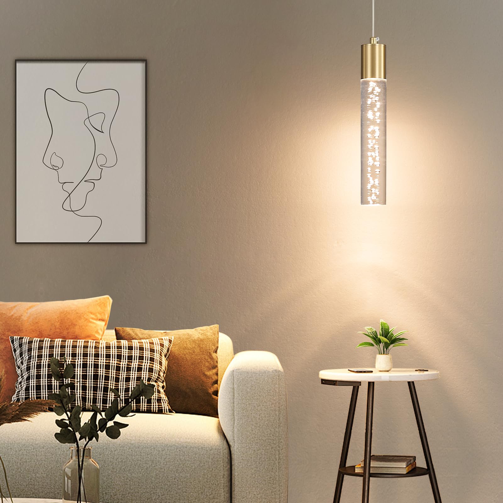 Daoseolo Modern Kitchen Island Hanging Light  Gold Led Pendant Lights Fixture  Bubble Acrylic  3 Color Temperatures  Mini Ceiling Chandelier Lighting For Dining Room  Bedroom  Foyer Entrance  Cafe