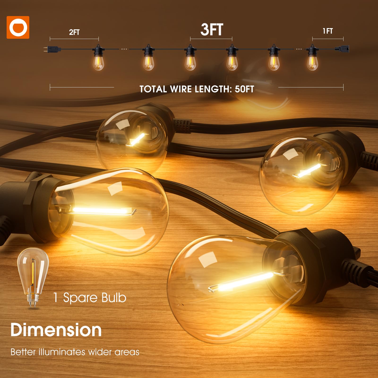 addlon 48FT LED Outdoor String Lights, Shatterproof Edison Bulbs, Weatherproof, Black, Commercial Grade, 1W