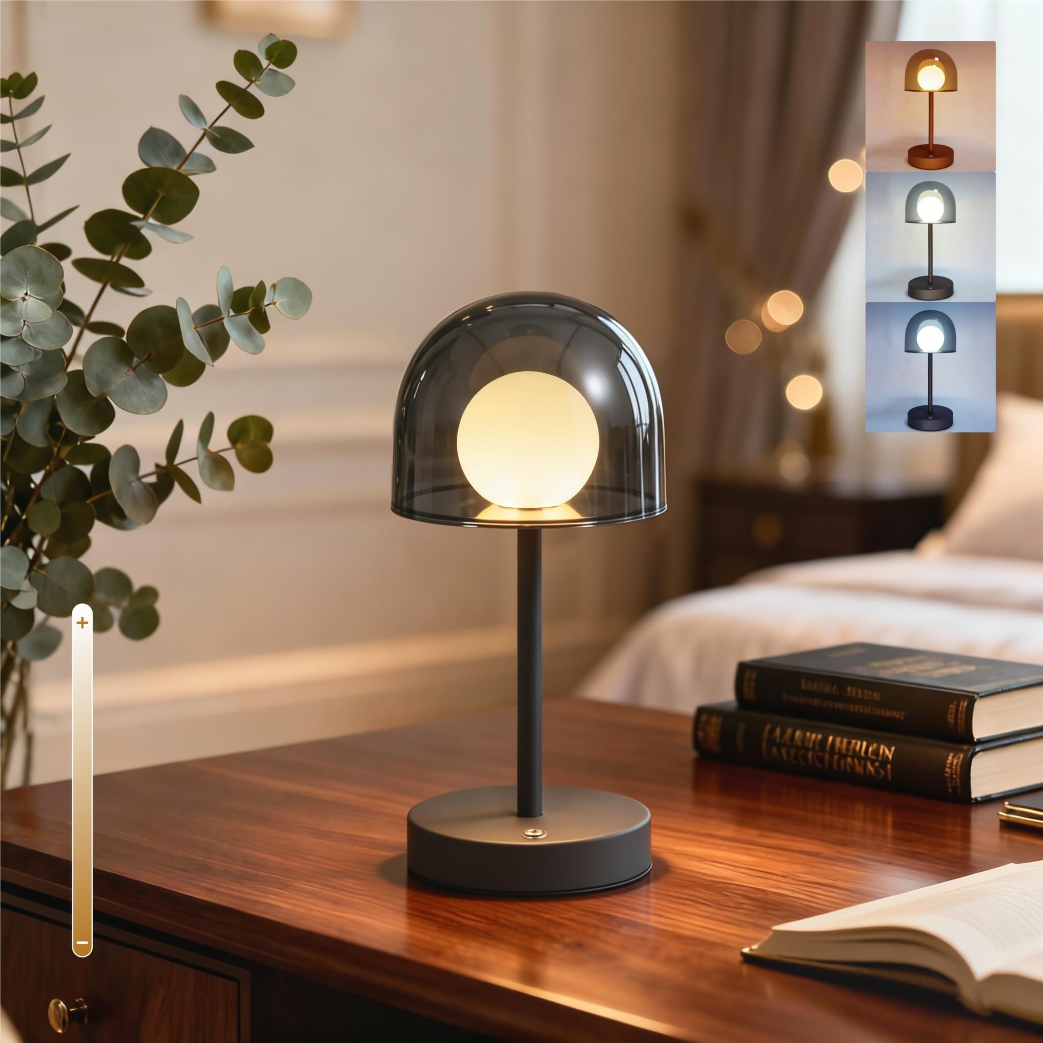 PetiitLyt Rechargeable Mushroom Lamp, Small Cordless Table Lamp with Stepless Dimmable, Portable Modern Lamp IP44 Touch Control 