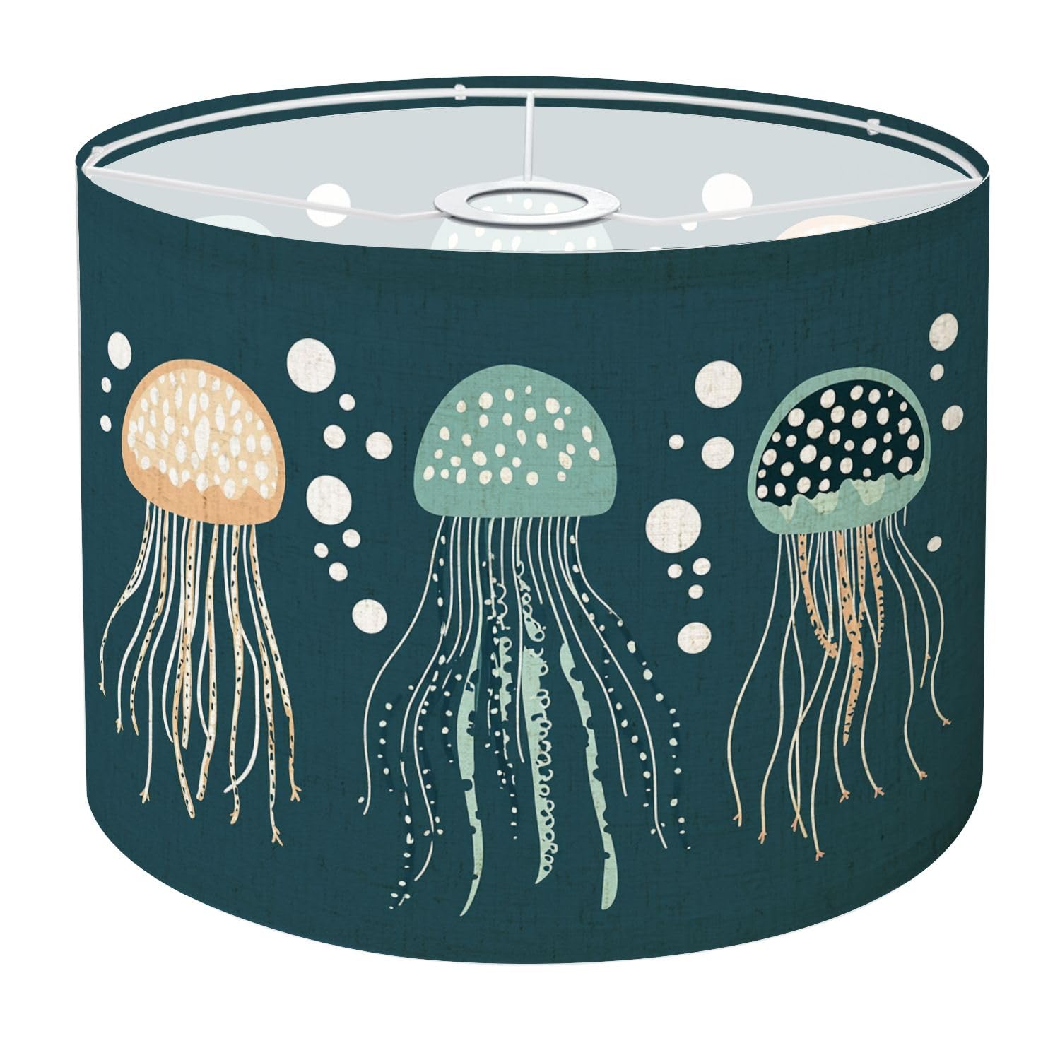 Drum Lamp Shade Dark Teal Jellyfish Theme Bubbles Ocean Marine Creatures Abstract Lampshade 8.9x11x11 for Table Lamps Floor Lamp
