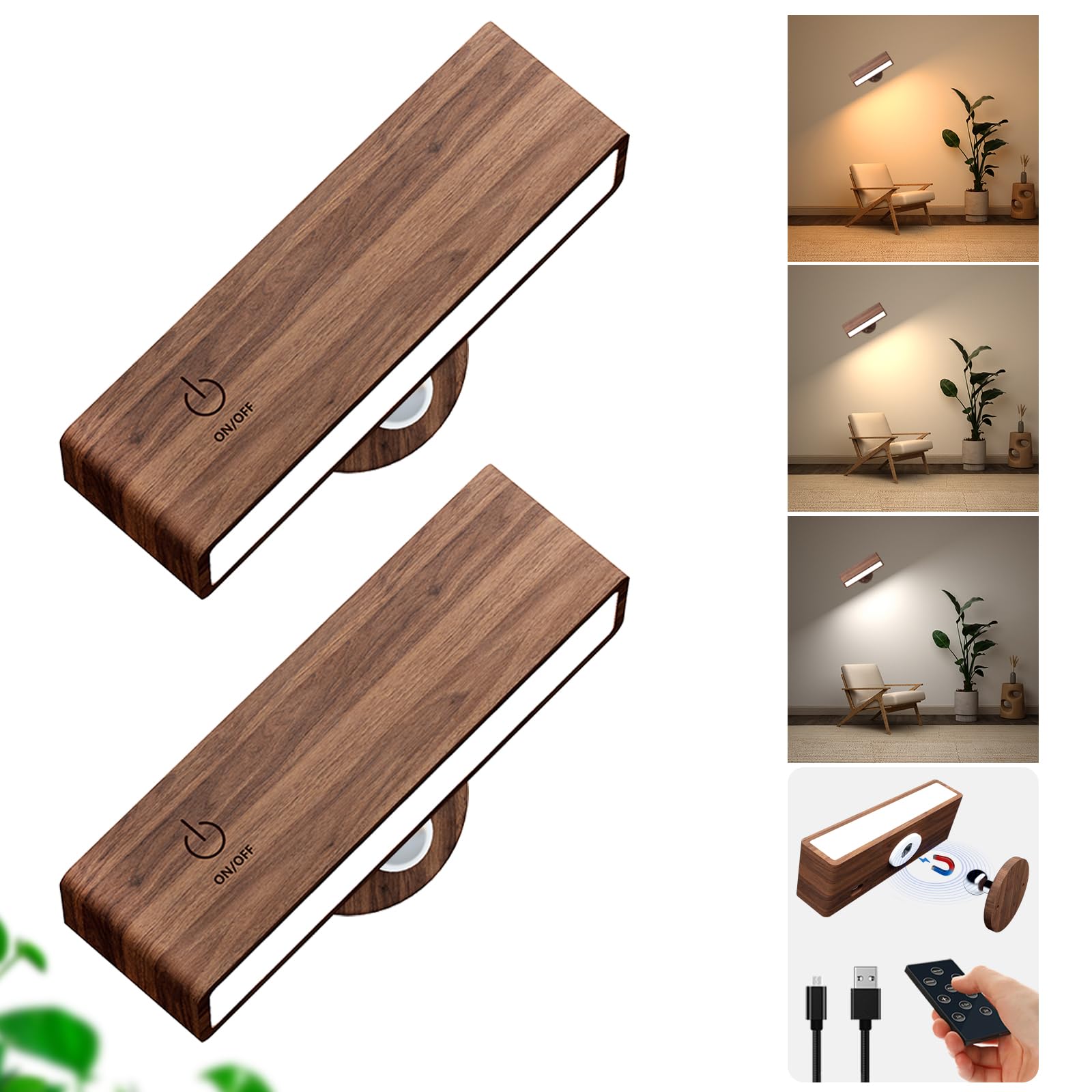 Yilaie Battery Operated Wall Sconce Set Of Two,Rechargeable Wall Lights With Remote,Wall Lights For Bedroom Battery Operated, Di