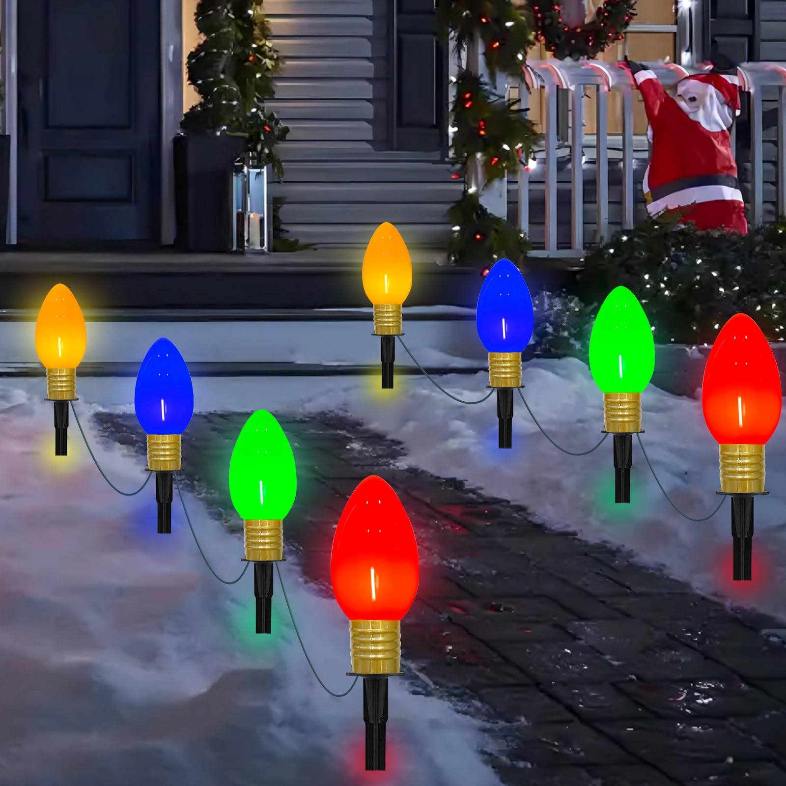 Konictom Christmas Lights Jumbo C9 Outdoor Decorations, 7Ft Multicolor String Lights, 2 Pack