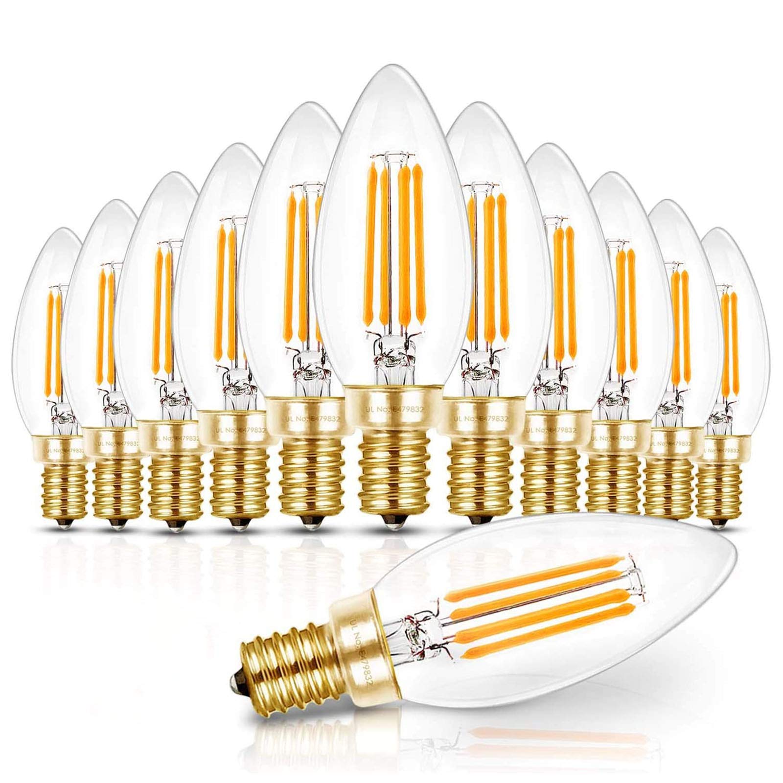 Hizashi E12 Candelabra LED Bulbs 40W Dimmable 2700K Soft White Glass 12 Pack