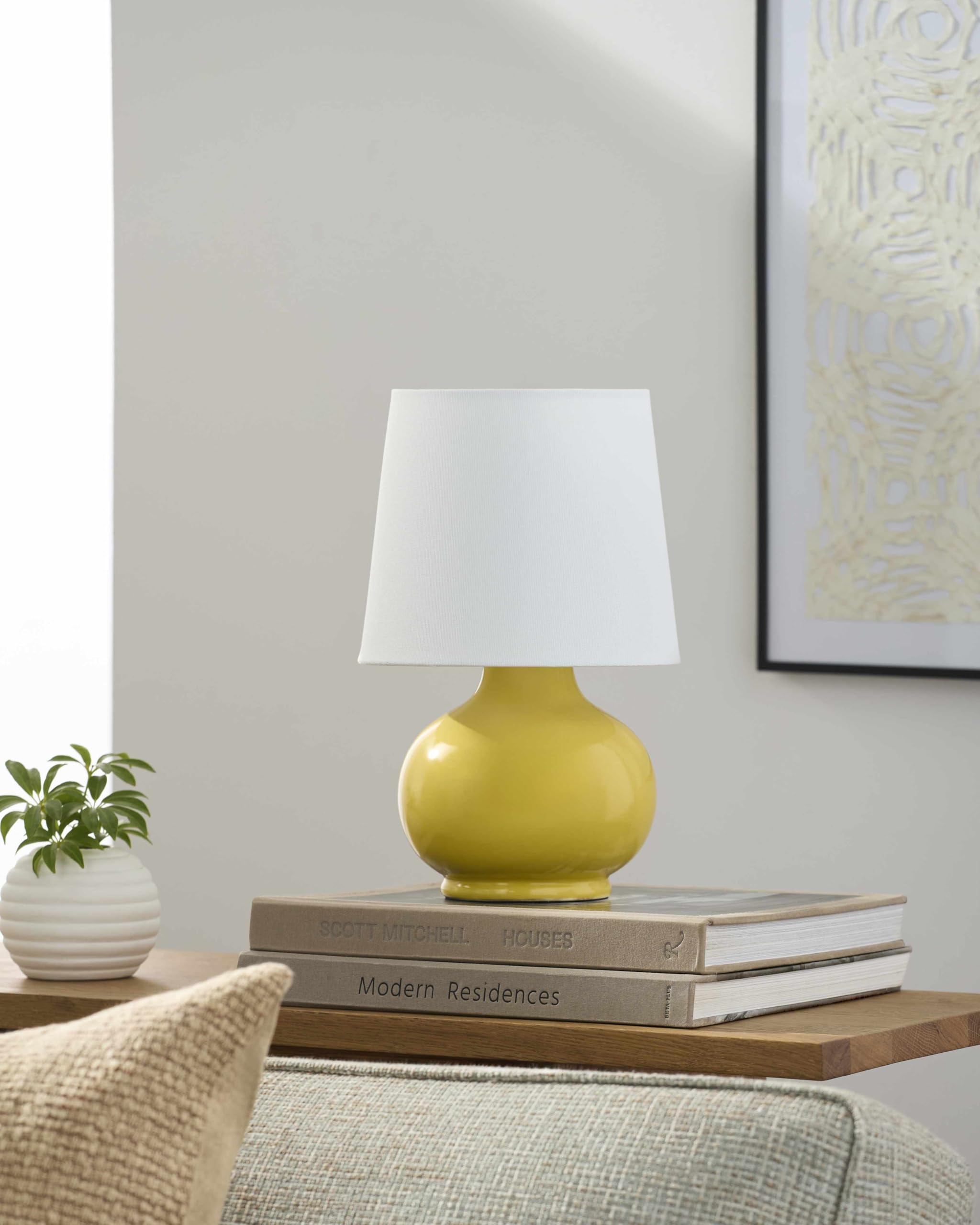Hauteloom Table Lamp - Ceramic, 13inH x 8inW x 8inD Taper, Yellow/White/Translucent, Model TXCHMC5-016