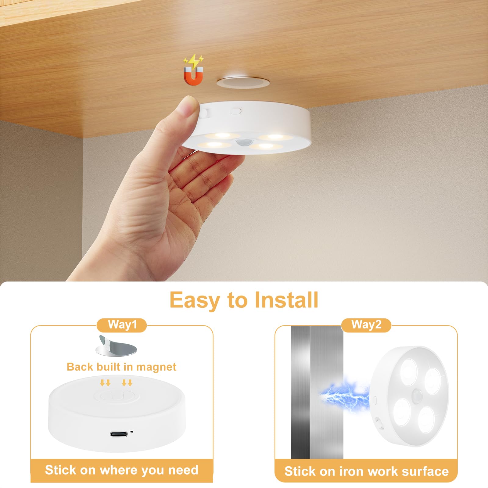 Under Cabinet Lighting  1500Mah Rechargeable Motion Sensor Puck Lights With Remote  3 Color Temper  Magnetic Stick On Light  Dimmable Under Counter Lights For Kitchen  Shelf  Closet  Stair  6Pack