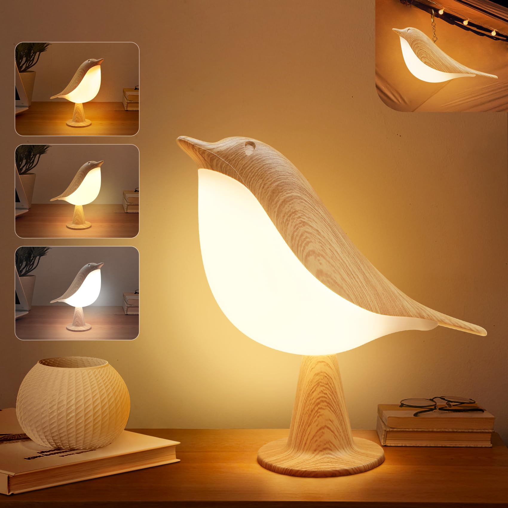 Vvin 2 In 1 Small Desk Lamp, Bird Cordless Table Lamp With 3 Color Temperature Dimmer And Touch Sensor - Rechargeable Battery Ni