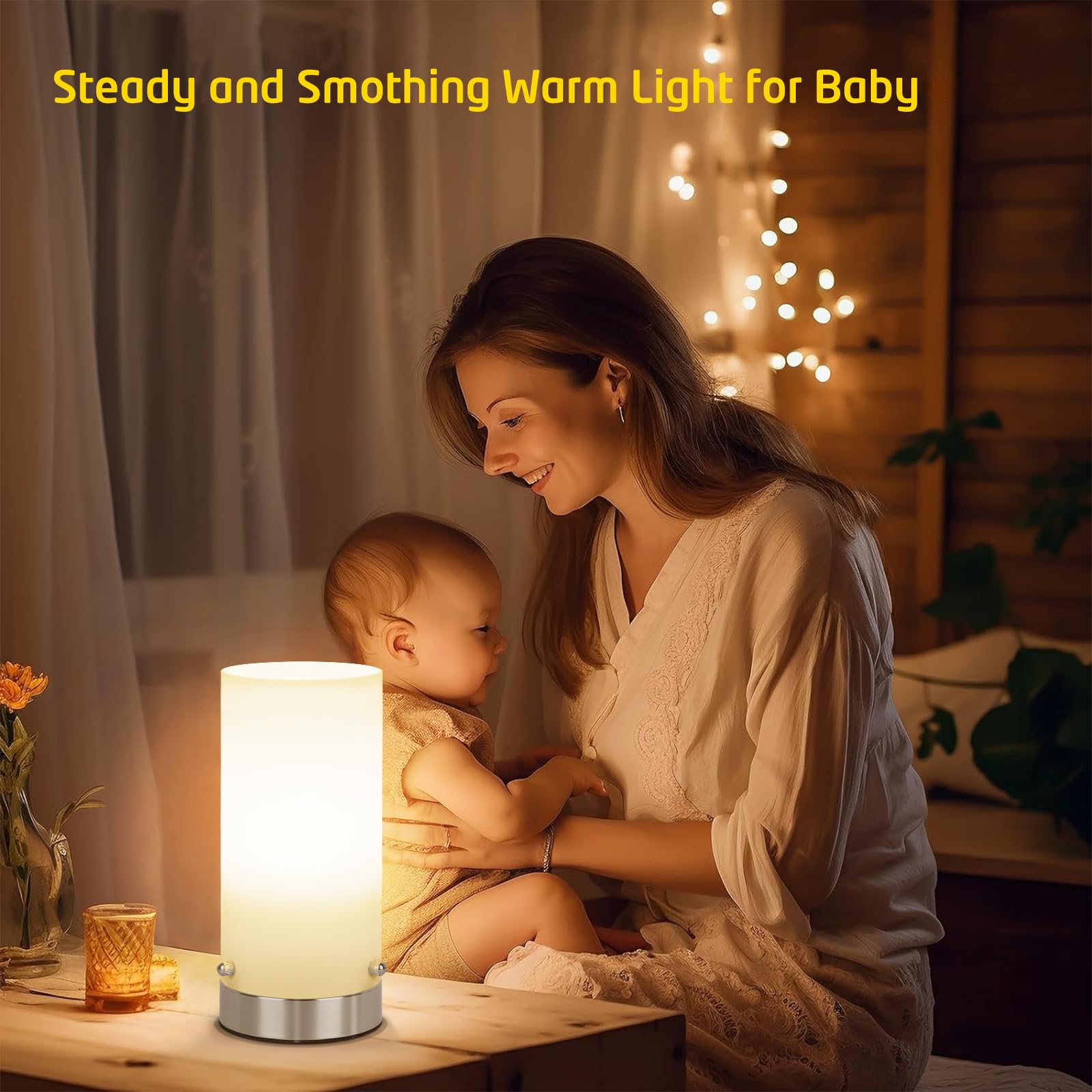 Kukobo 3-Way Dimmable Touch Control Bedside Table Lamp, Modern Glass Design, Medium Size, Nickel Finish, Includes 2700K 6W Bulb