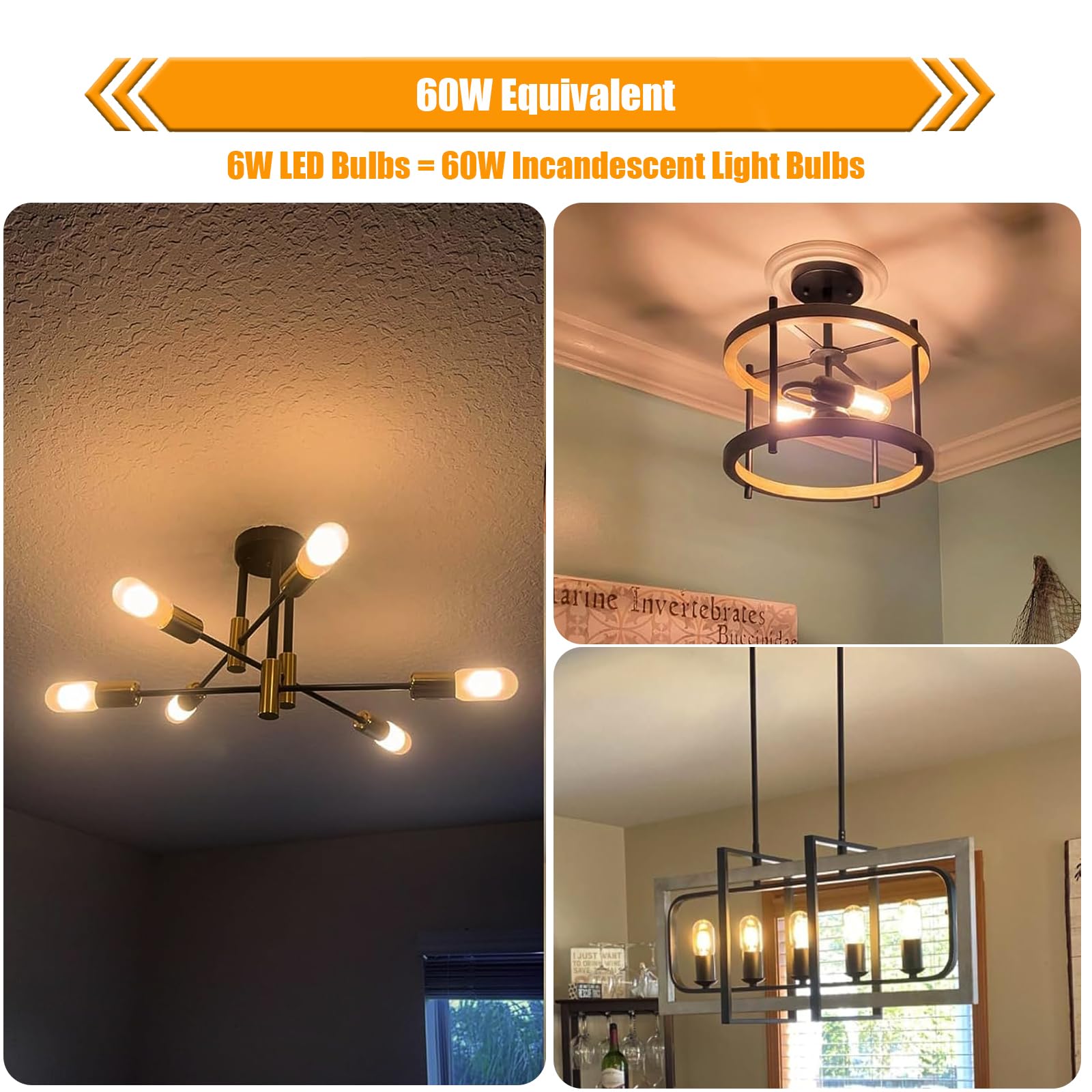 Winsaled T45 Dimmable E26 Led Bulb 60 Watt Equivalent,Vintage E26 Edison Bulbs,Tubular Clear Decorative Light Bulb,2700K Led Lig