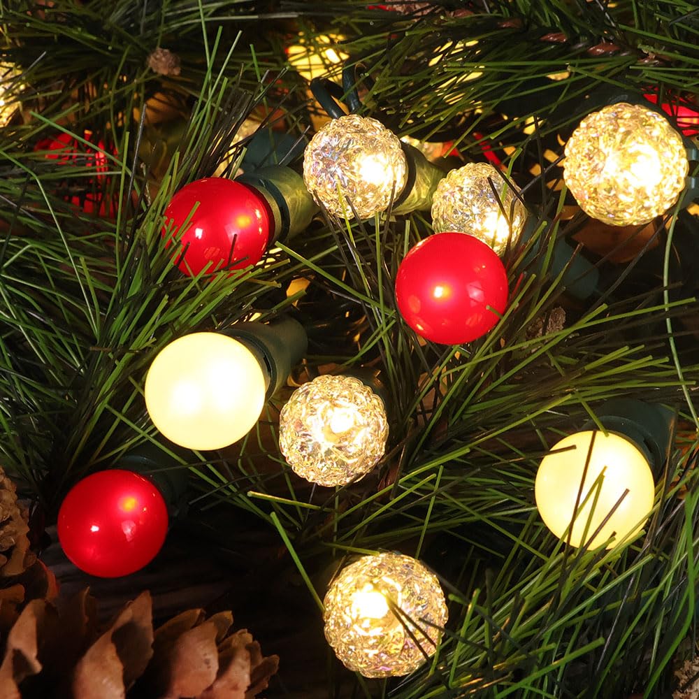 novrose G15 Pearlized Glass String Lights 70 LED 19FT Warm White Red Indoor Outdoor Decor, ETL Certified