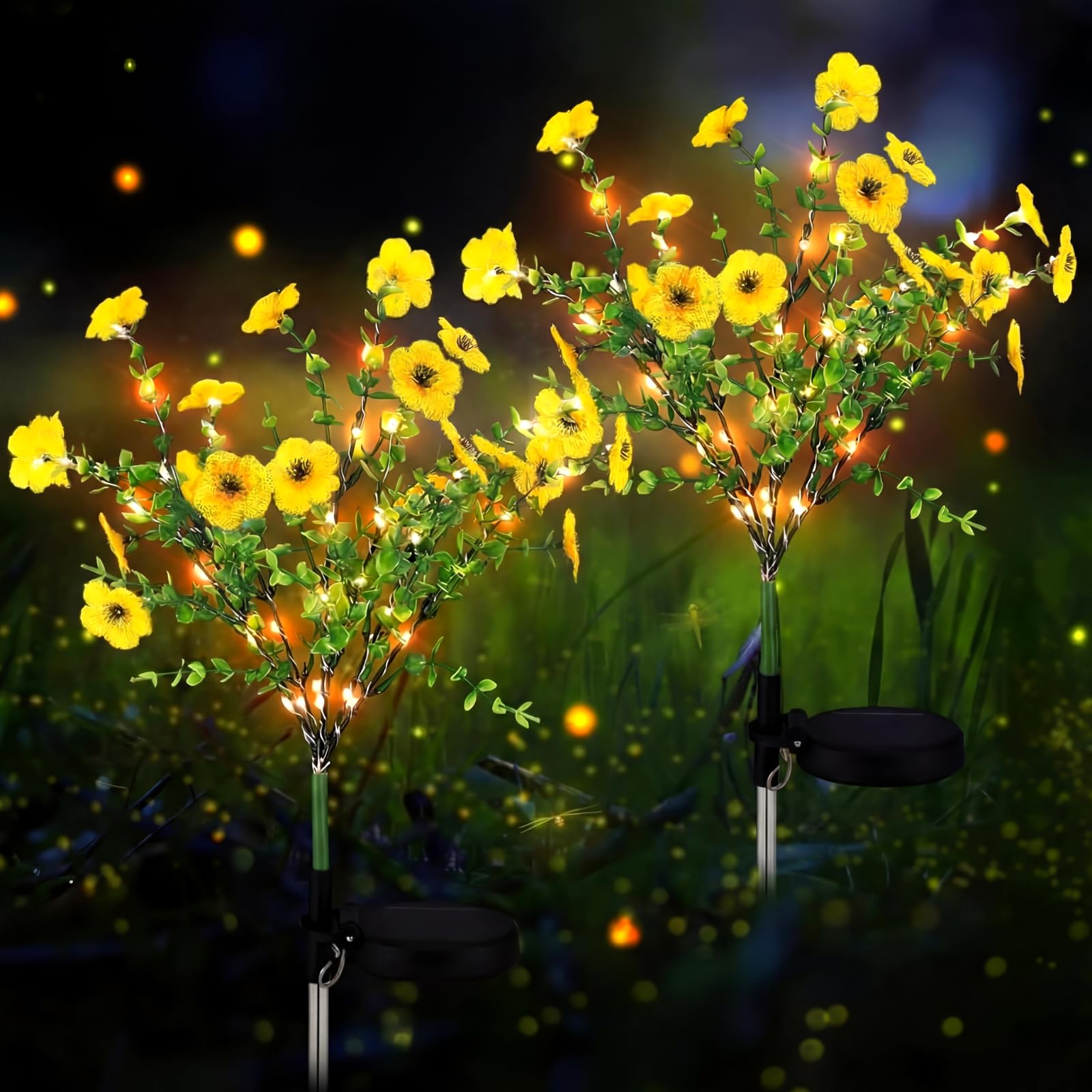 Glooglitter 2 Pack Solar Stake Lights Outdoor Decor Waterproof Mums Artificial Flowers Solar Lights for Outdoor Garden Yard Path