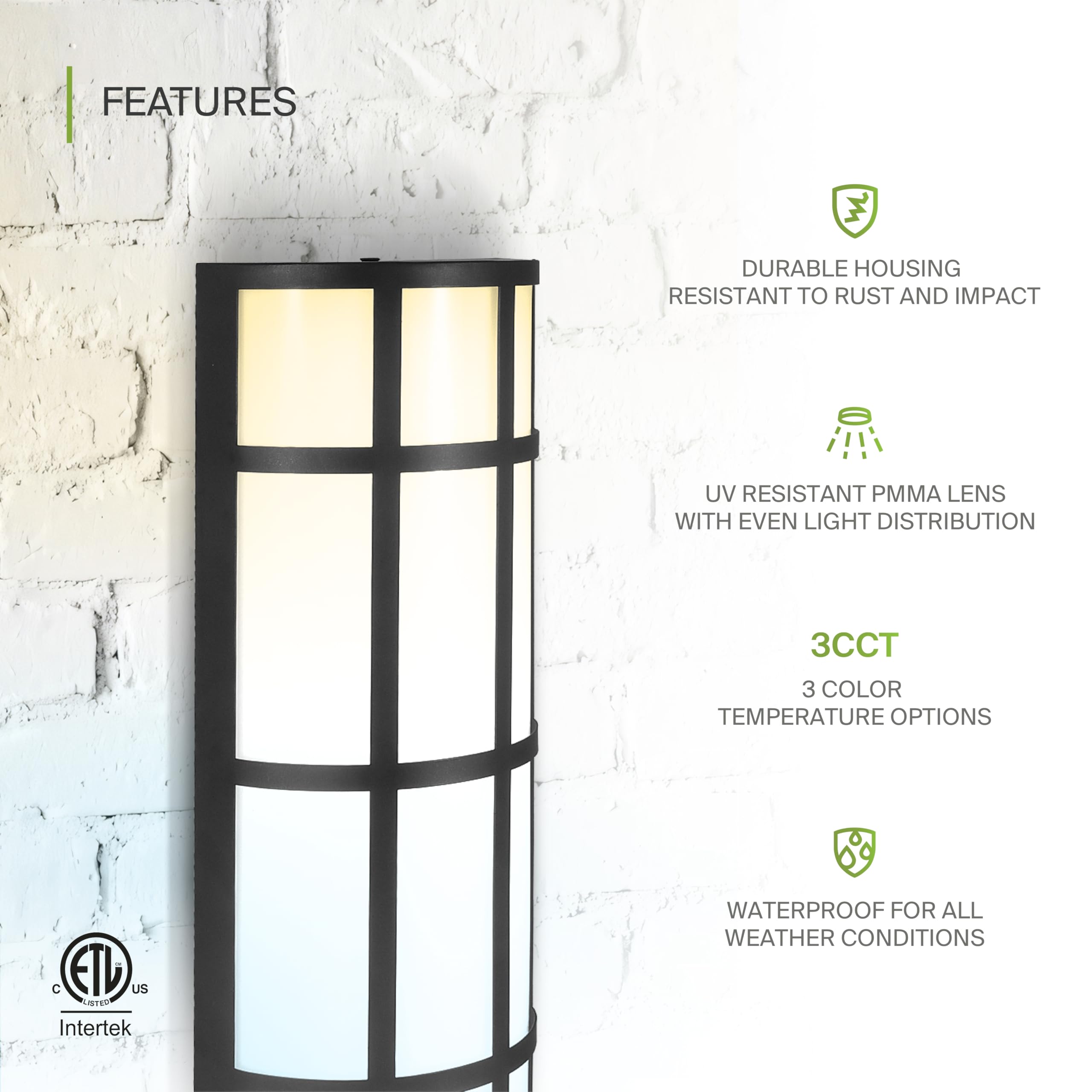Asd 36 Inch Led Outdoor Wall Mount Light Fixture With Grid - Matte Black Modern Wall Sconce - 30W 120-277V 3000K 4000K 5000K Adj
