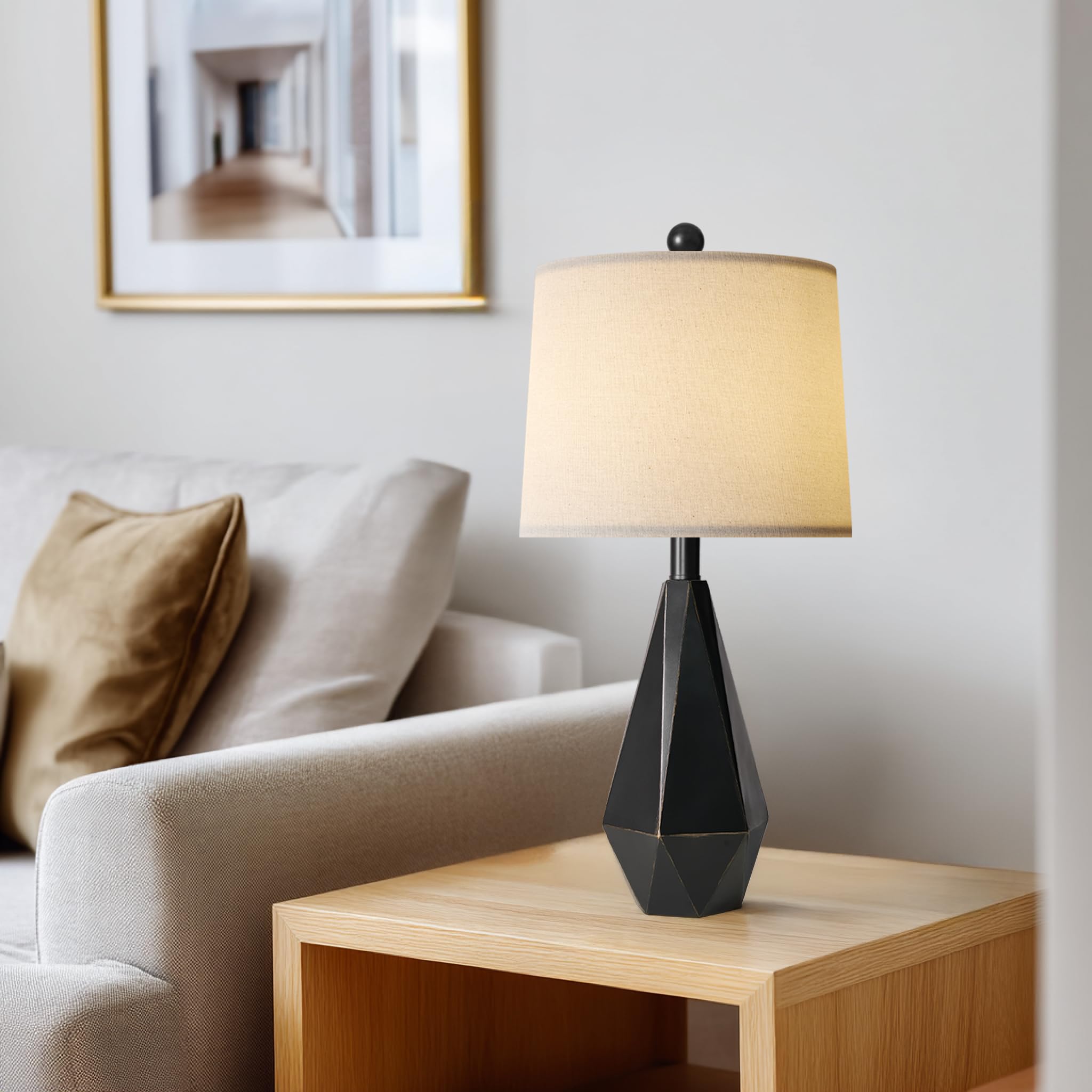 Pokat 23'' Farmhouse Table Lamps Set Of 2, Black Bedside Lamps For Bedroom Night Stands, Modern Nightstand Lamps For Living Room