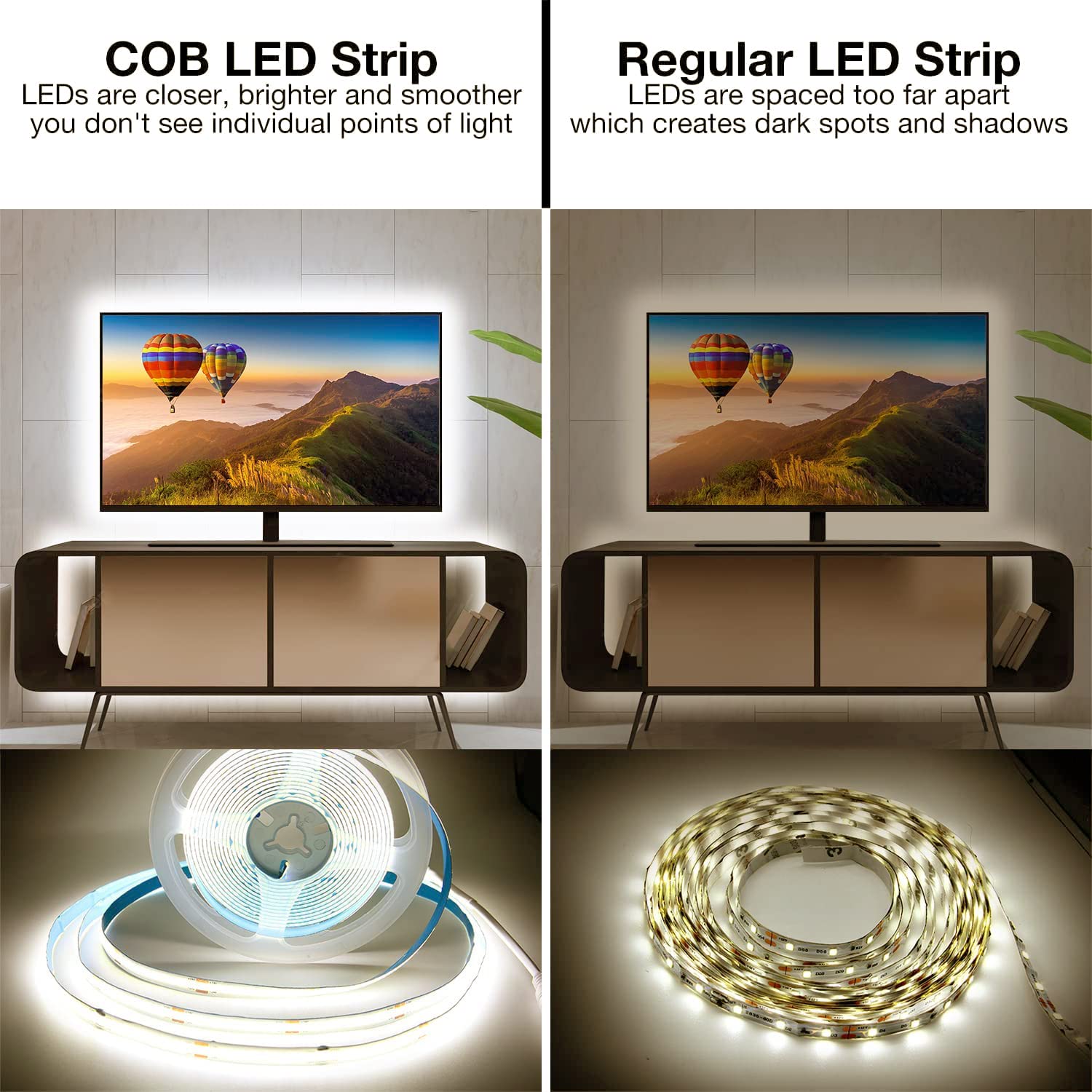 Daybetter Cob Led Strip, 16.4 Ft White Led Strip Lights, Dimmable Led Light Strip 4000K Bright Neutral White, 24V, 1600Leds, 283