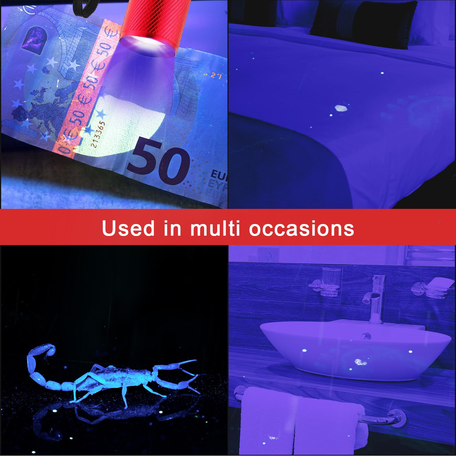ROCEEI UV Blacklight Flashlight - 10 Pieces Mini Torch, Portable LED Light, Purple Light in Red Color