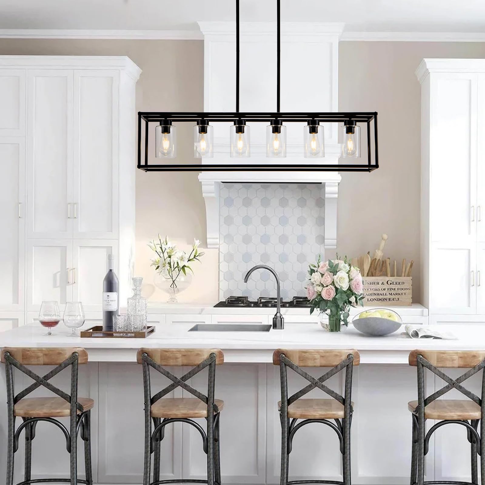 Hccz 6 Light Black Farmhouse Chandelier - Adjustable Modern Industrial Pendant Lighting