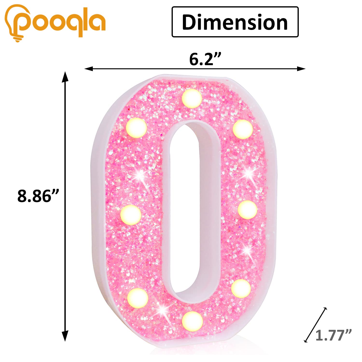 Pooqla Led Marquee Letter Lights, Light Up Pink Letters Glitter Alphabet Letter Sign Battery Powered For Night Light Birthday Party Wedding Girls Gifts Home Bar Christmas Decoration, Pink Letter O