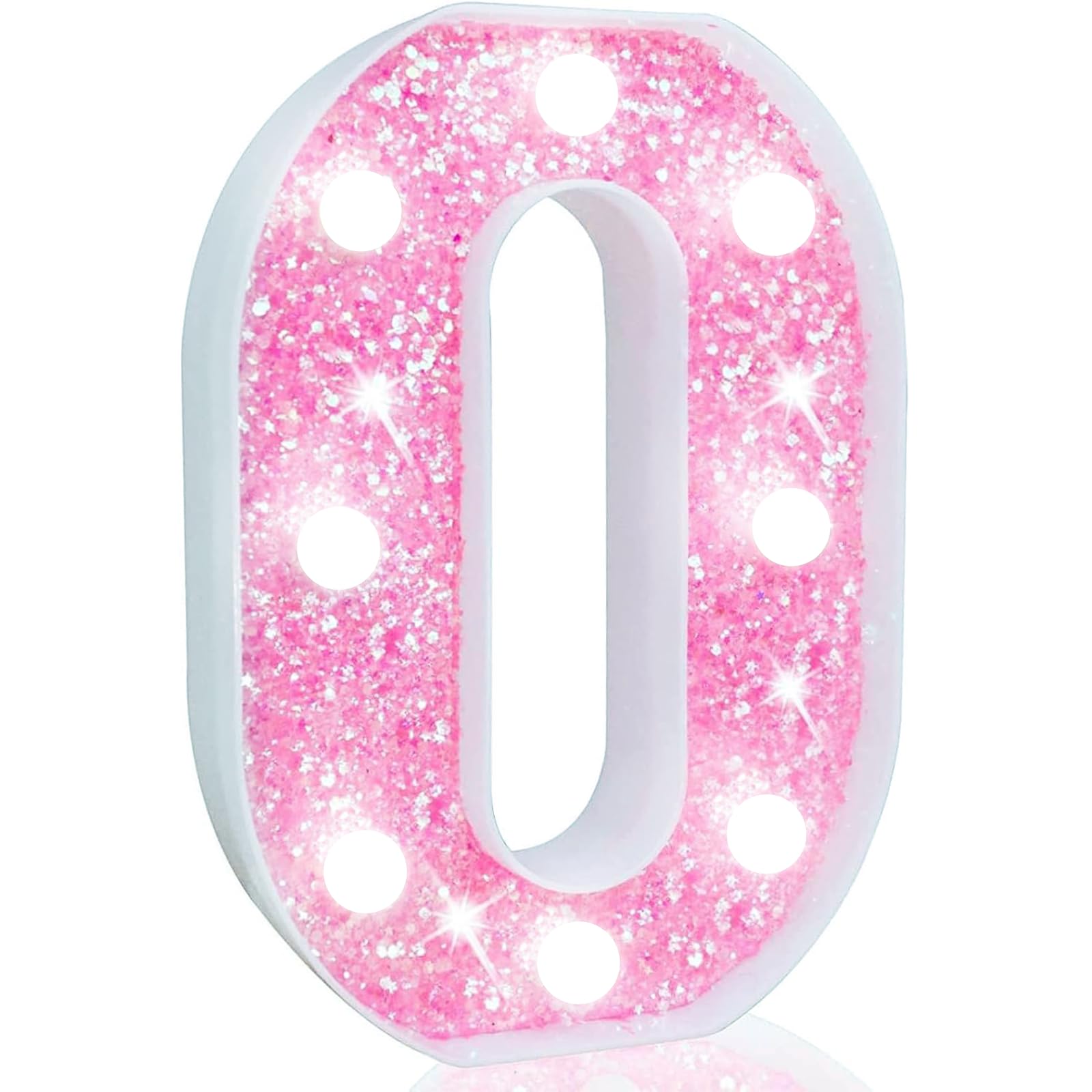Pooqla Marquee Number Lights  Pink Light Up Numbers For Girls 10Th Birthday  Battery Powered Glitter Number Night Light Gift For Christmas Bedroom Dorm Party Decoration  Cool White Number 0