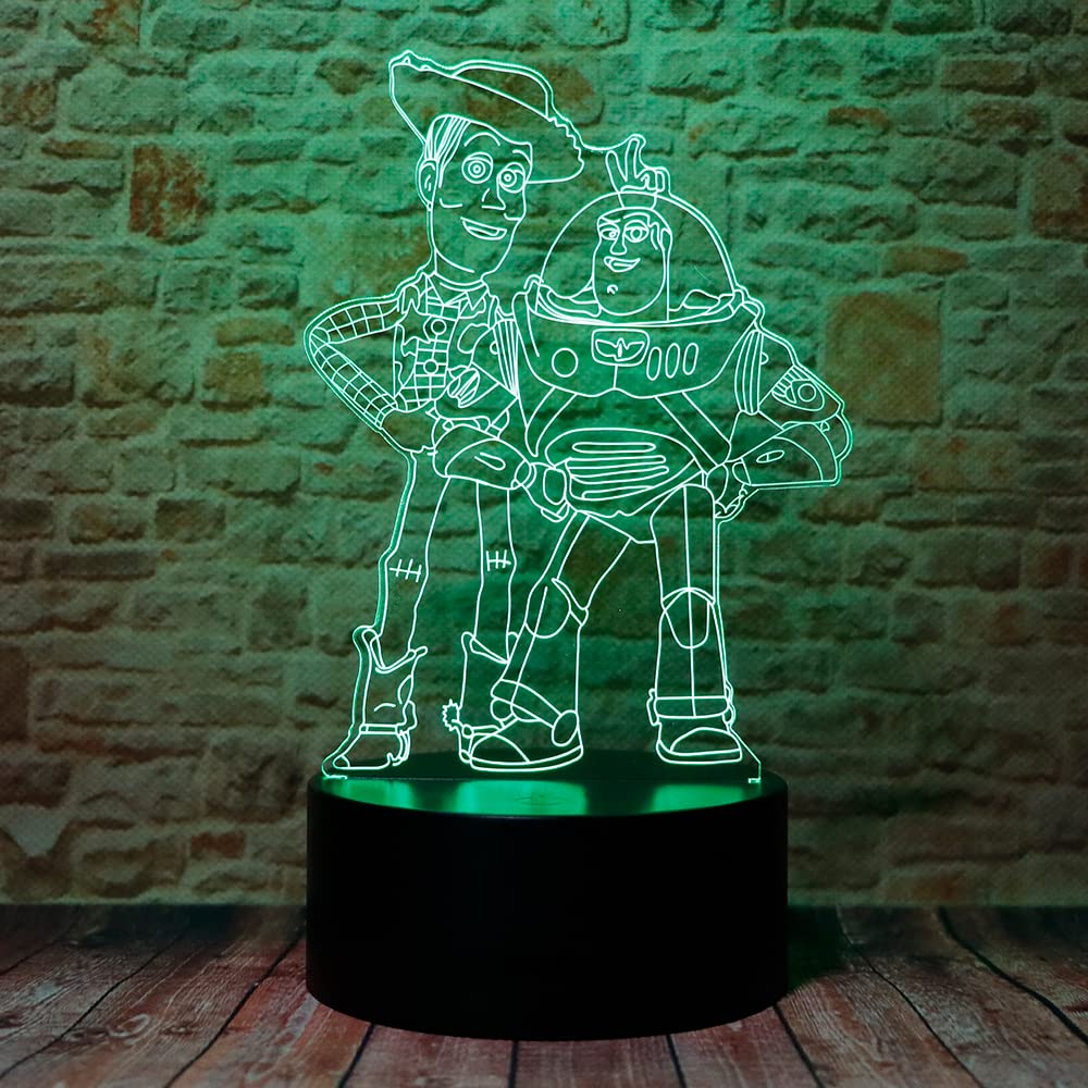 Junnire 3D Optical Illusion Led Lamp - Woody & Buzz Lightyear, 7 Colors, Kids' Bedroom Decor