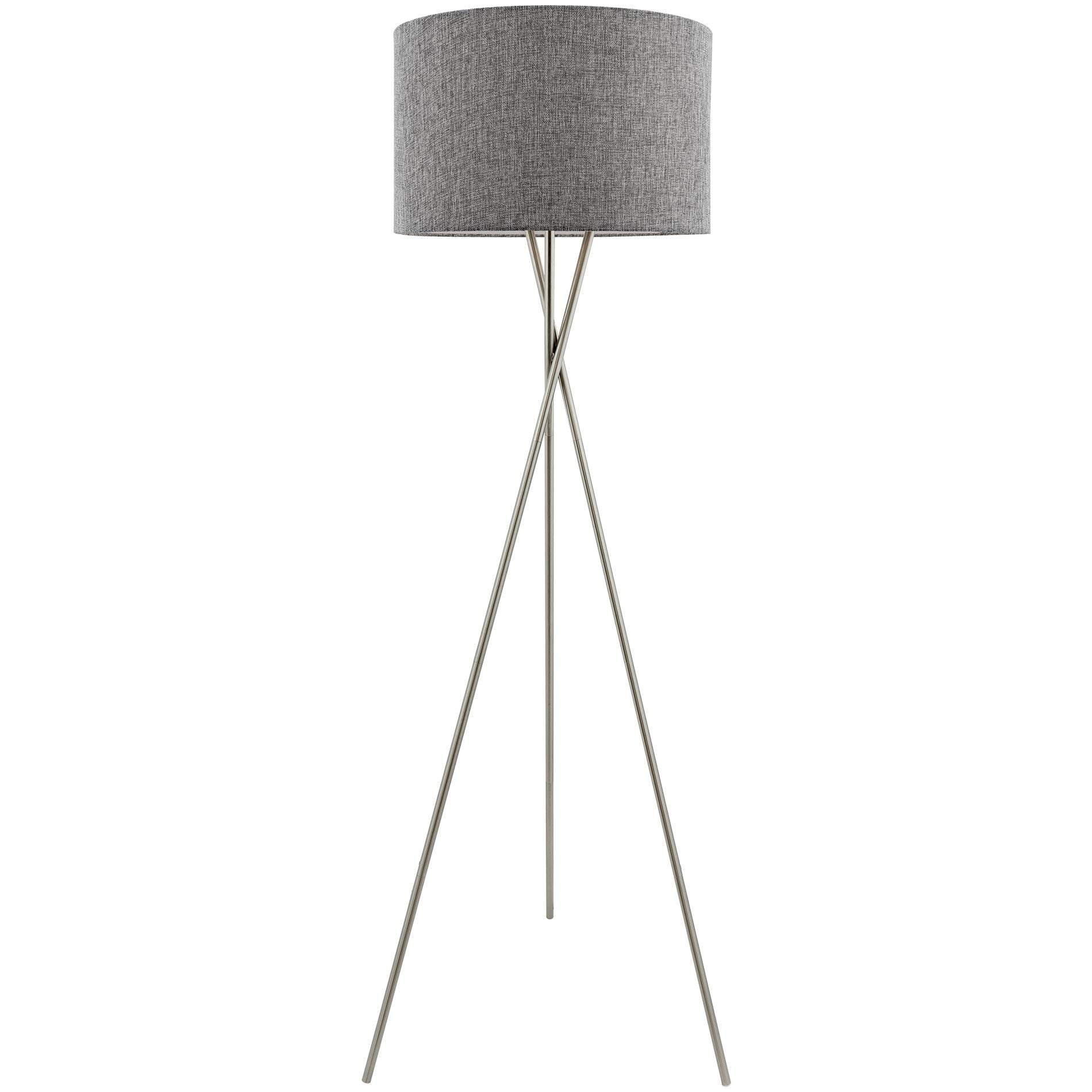 Kira Home Sadie 60 Mid Century Modern Tripod Led Floor Lamp, Brushed Nickel Finish, Gray Shade, Model Rv-F5017-Bn-Gr, Eco-Friendly Bulb Included