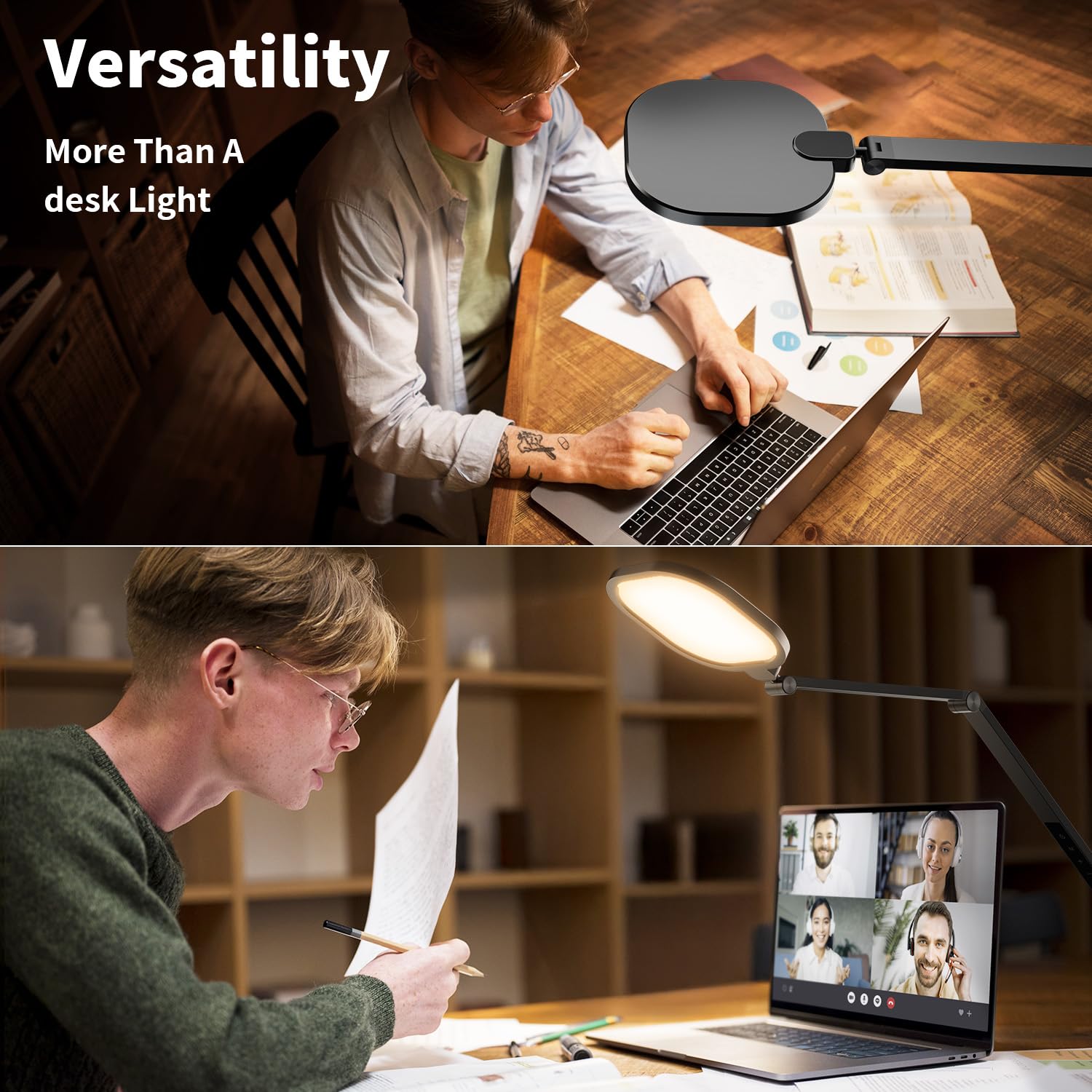 LitONES LED Desk Lamps 1200 Lumen, 3 Color & 10 Brightness Levels, Clamp Design, Black 2 Pack, Aluminum, Model F-618B