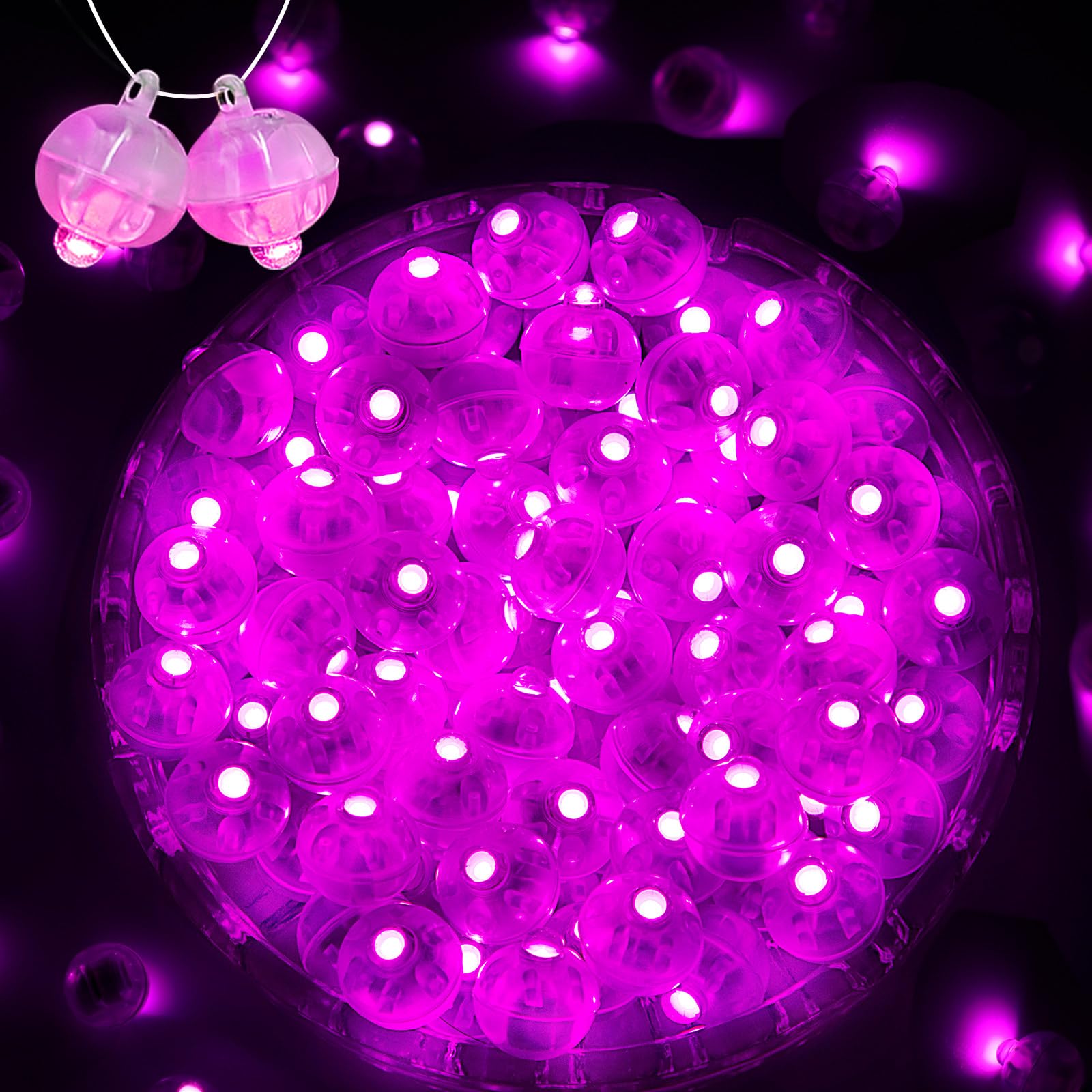 ZGWJ Mini LED Lights for Balloons, 100 Pcs, Pink, A01-Mini, Plastic - Perfect for Party Decorations