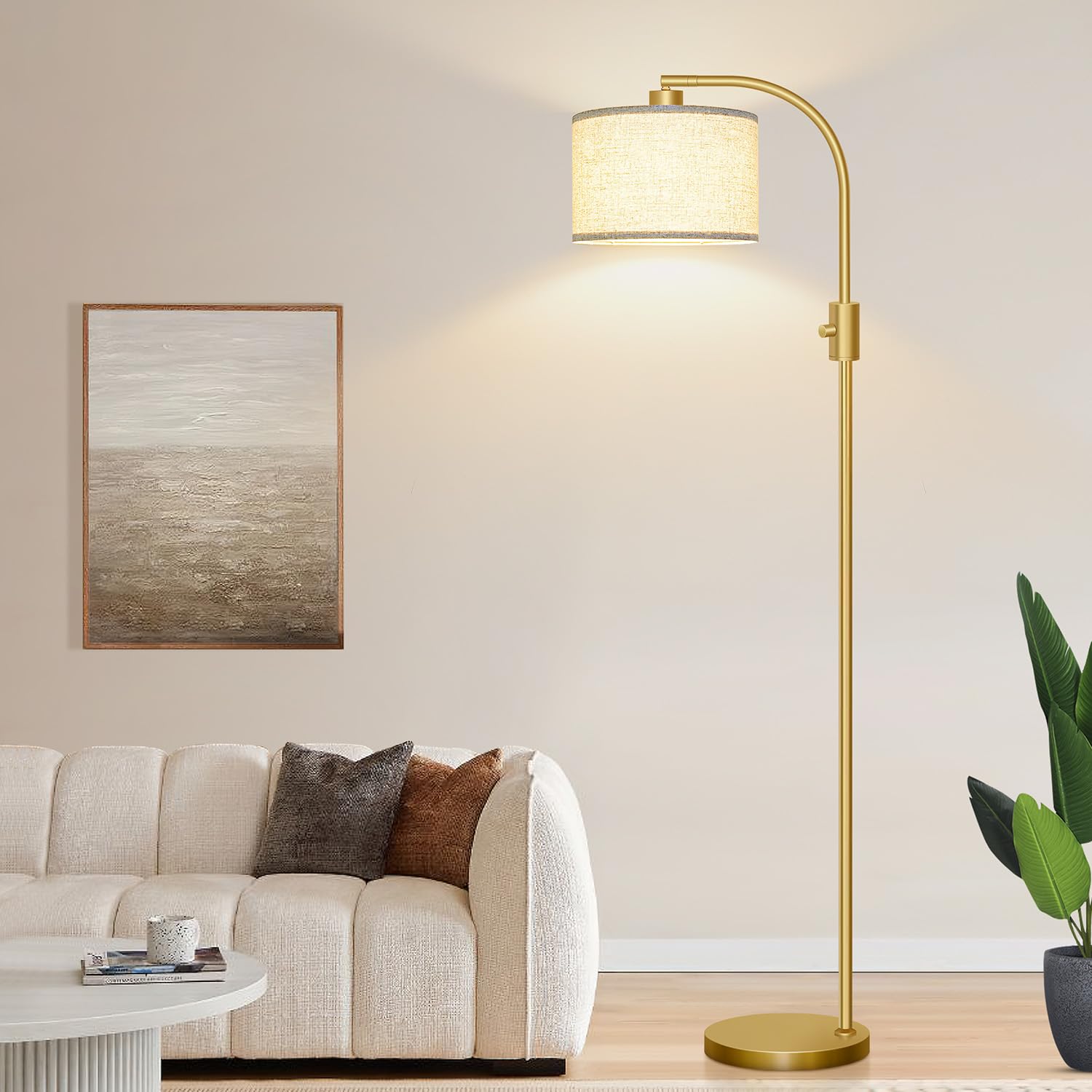 ?Upgraded? Dimmable Gold Floor Lamp, 1200 Lumens Led Bulb Included, Arc Floor Lamps For Living Room Modern Standing Lamp With Li