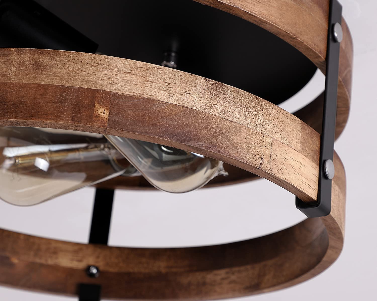 Fivess Lighting 2-Light Rustic Flush Mount Light Fixture Wood Black Oak Drum Ceiling Light for Hallway Bedroom Kitchen Entryway