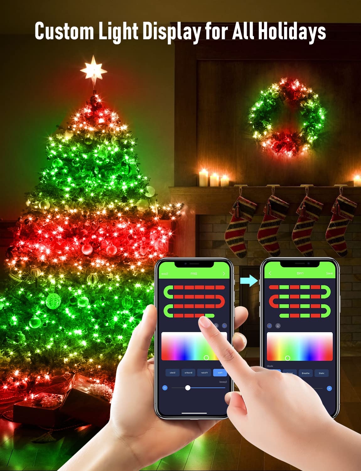 Aoycocr Bluetooth Fairy Lights - 33ft, 66 LED, RGB Color, Remote Control, Timer, Music Sync for Christmas & Halloween Parties