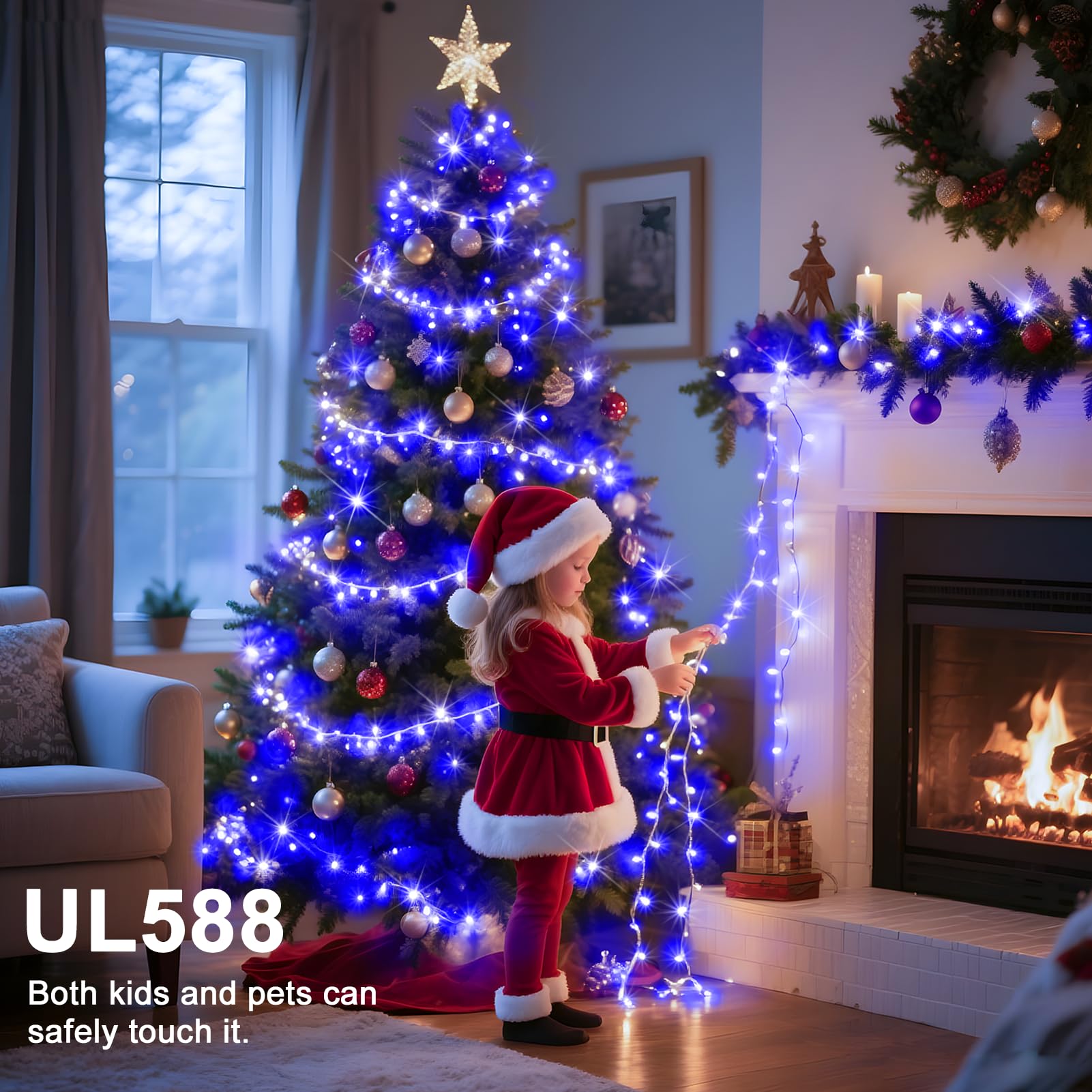 Jdgjyds 393 Ft Christmas Lights 1000 Led Xmas Lights Outdoor Christams String Lights Waterproof 8 Modes & Timer  Fairy Lights Plug In For  ing  Patio  Party  Holiday Christmas Decor (Blue)