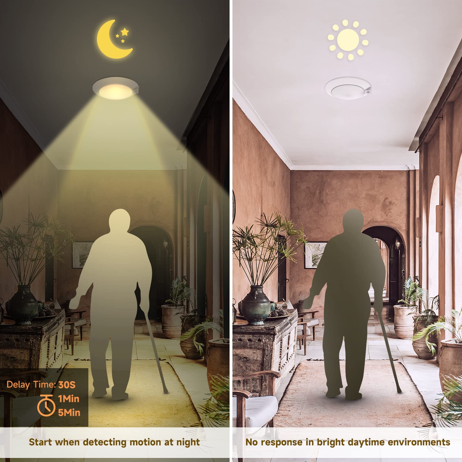 Ecoeler Motion Sensor Led Disk Light, 16W 1000Lm, 3000K/4000K/5000K Selectable Motion Activated Light Fixture, Closet Light With