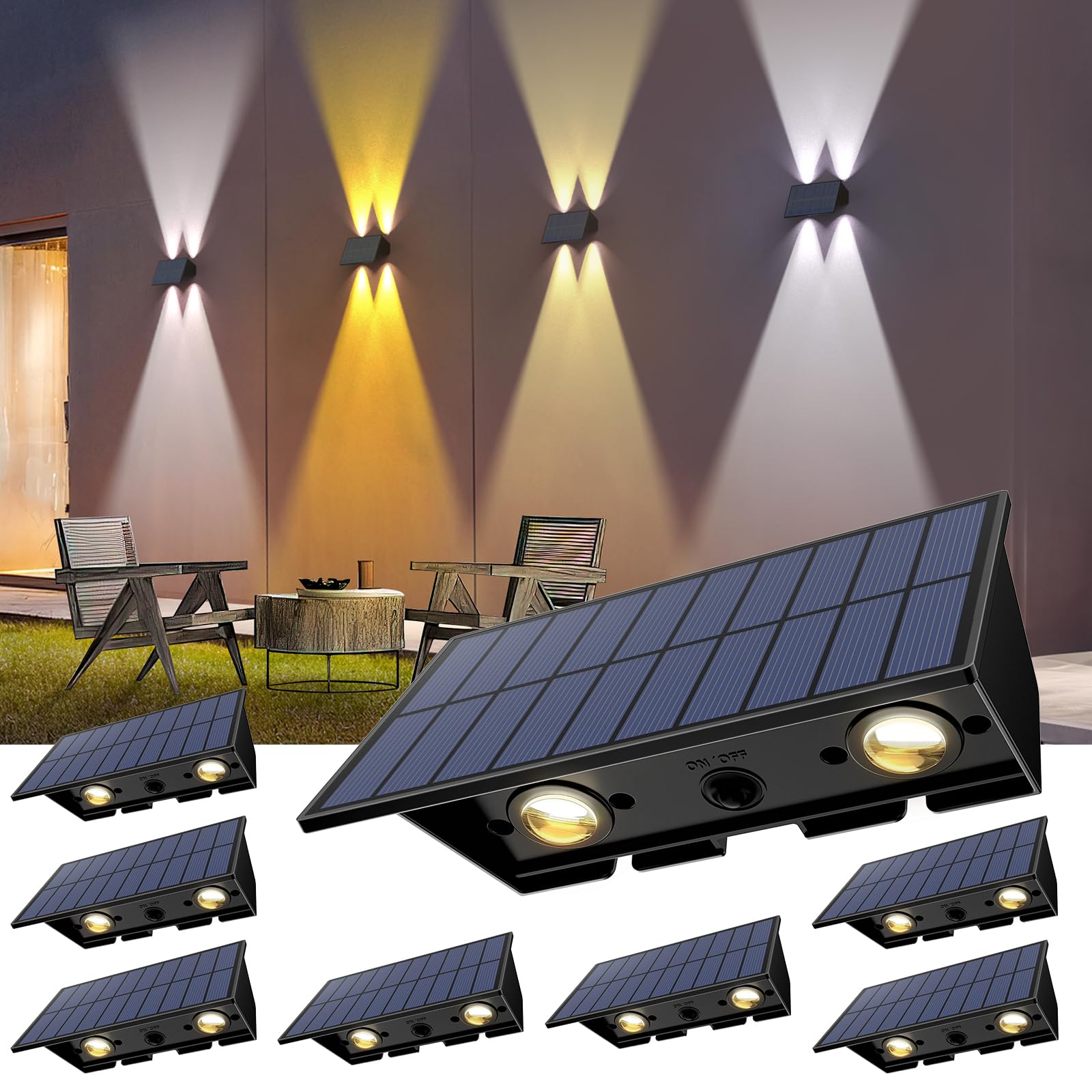 UGDLUCK Solar Wall Lights Outdoor, 8PACK Solar Fence Lights Outdoor Up and Down Waterproof IP54 Solar Light Outdoors for Yard Ga