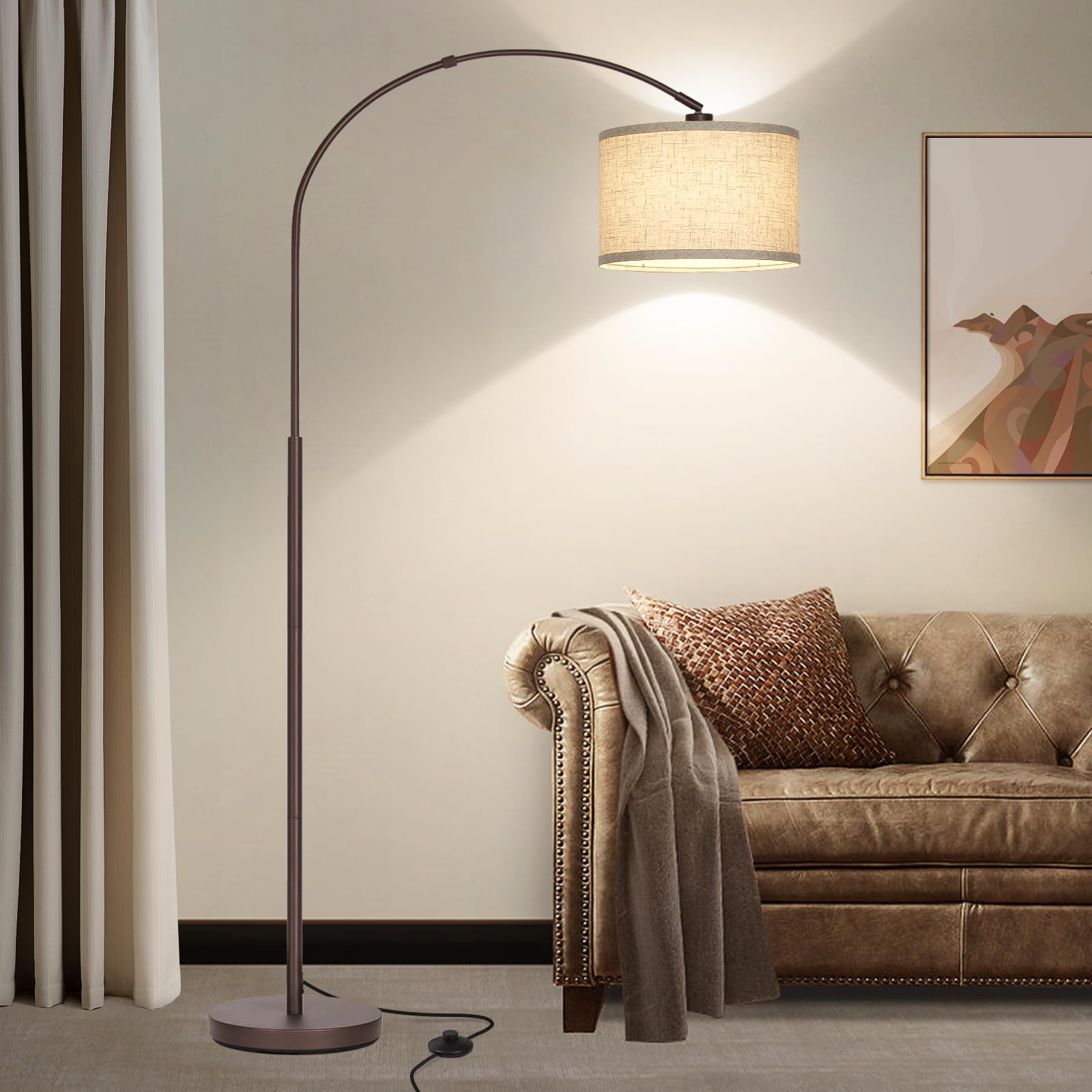 Floor Lamp for Living Room, Arc Floor Lamp with Adjustable Head, Modern Arched Floor Lamp with On/Off Pedal Switch, Over Couch T