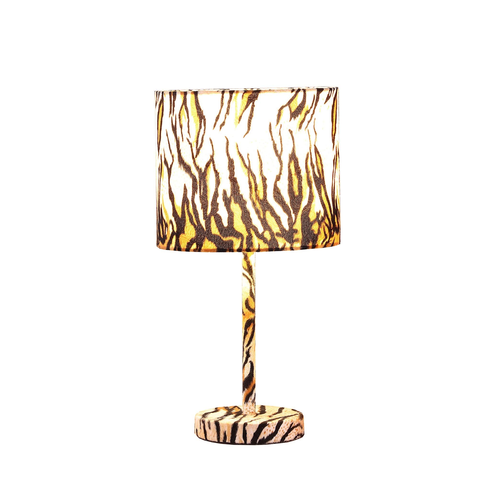 Benzara Table Lamp Fabric Wrapped Striped Animal Print Model BM233928 Brown Black