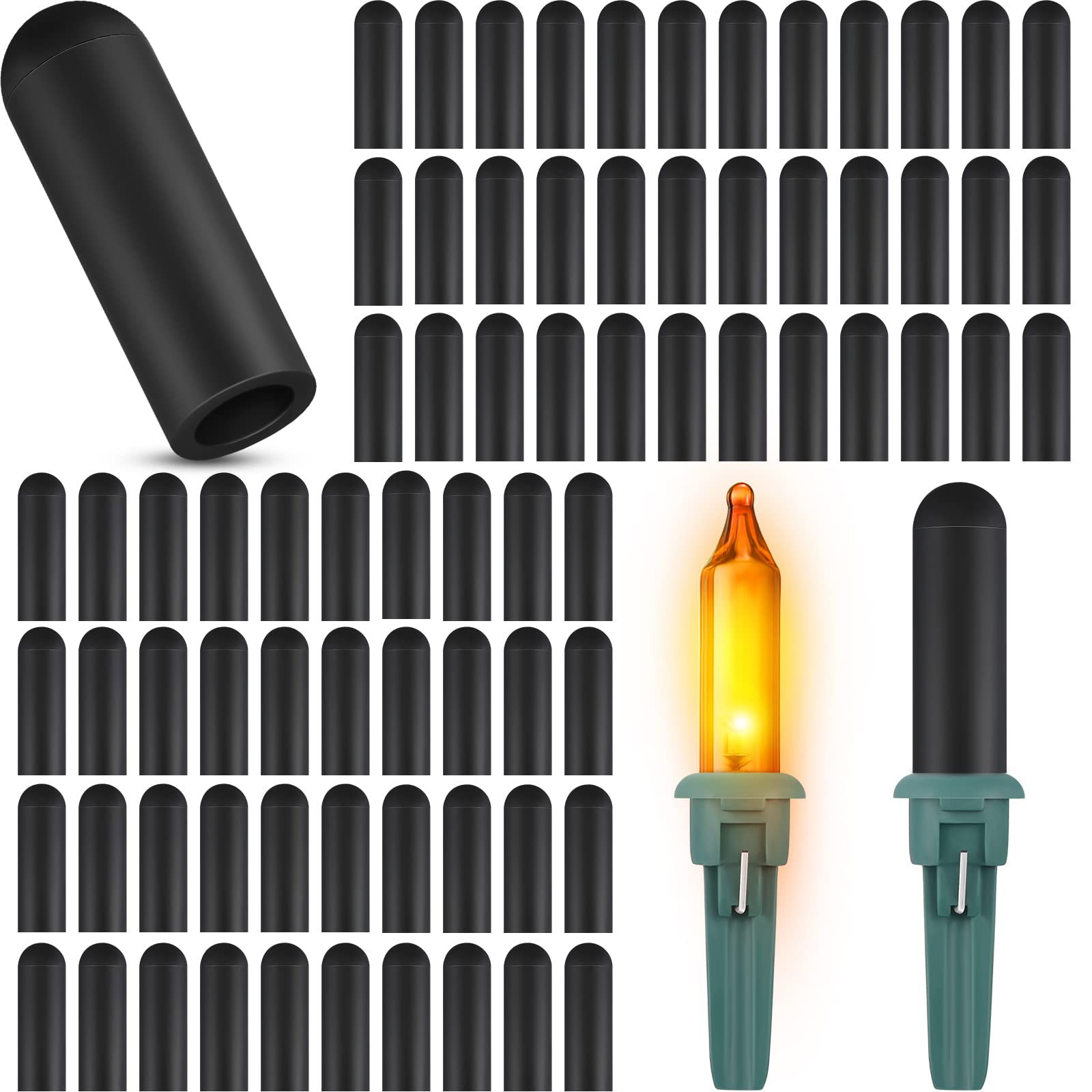 Zonon 100 Pieces No Glow Caps Christmas Glass LED Glow Plug Cap Light Blackout Caps No Glow Caps Black out Cover for Christmas Lights(5 x 20 mm, 100 Pieces)